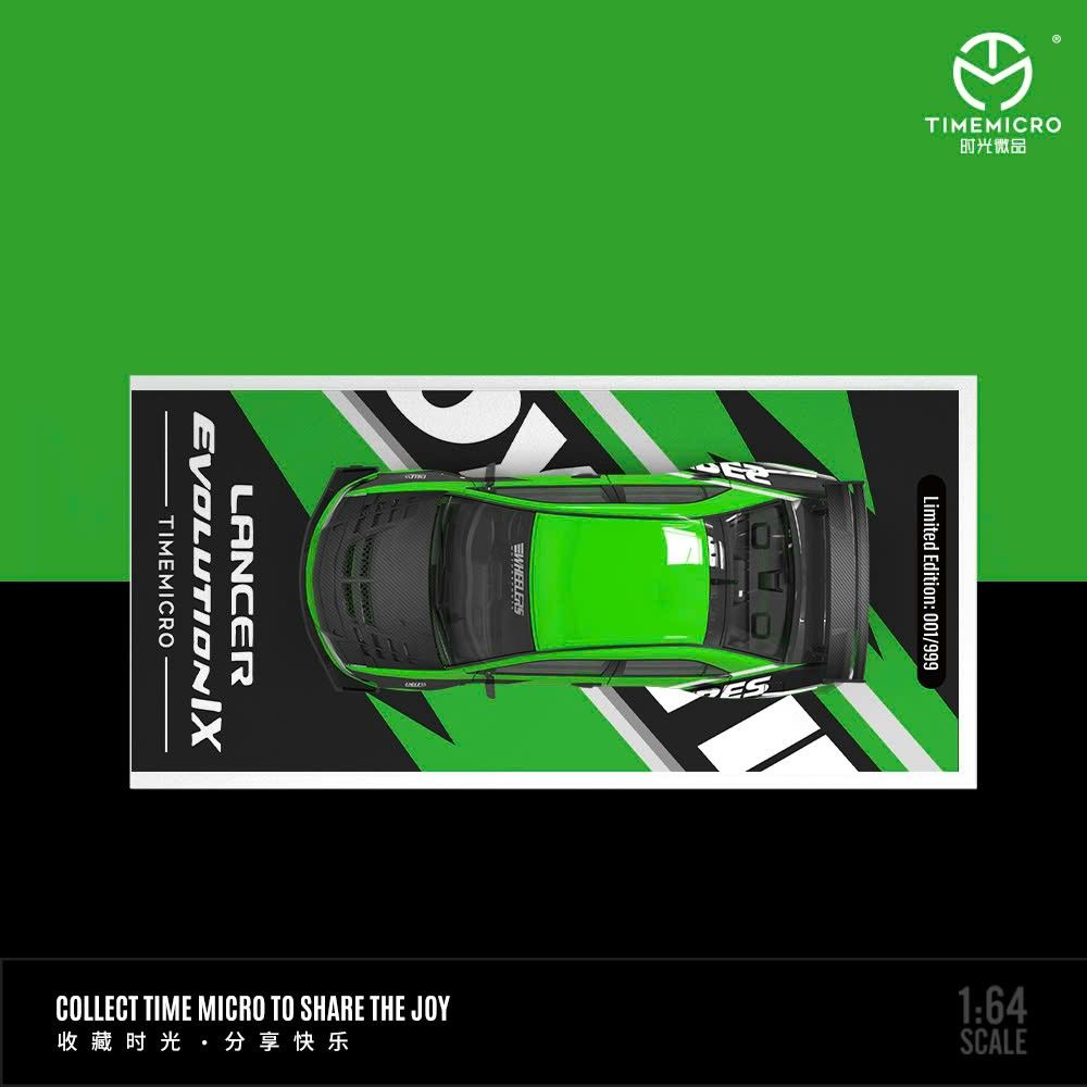 Mô hình xe Mitsubishi Lancer IX racing green Toyotired limited edition 999pcs tỉ lệ 1:64 Time micro TM800206