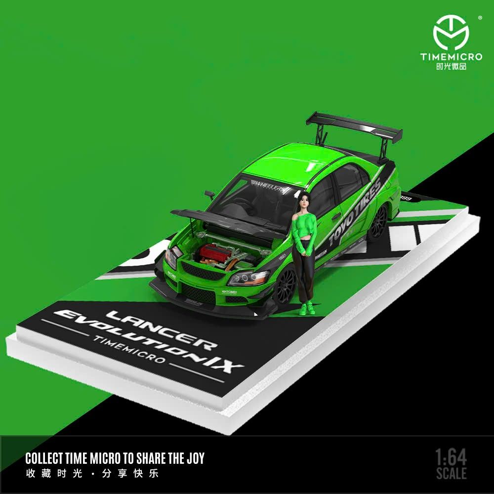 Mô hình xe Mitsubishi Lancer IX racing green Toyotired limited edition 999pcs tỉ lệ 1:64 Time micro TM800206
