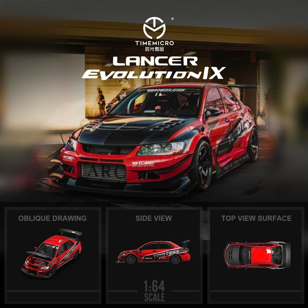 Mô hình xe Mitsubishi Lancer IX racing red limited edition 999pcs tỉ lệ 1:64 Time micro TM800207