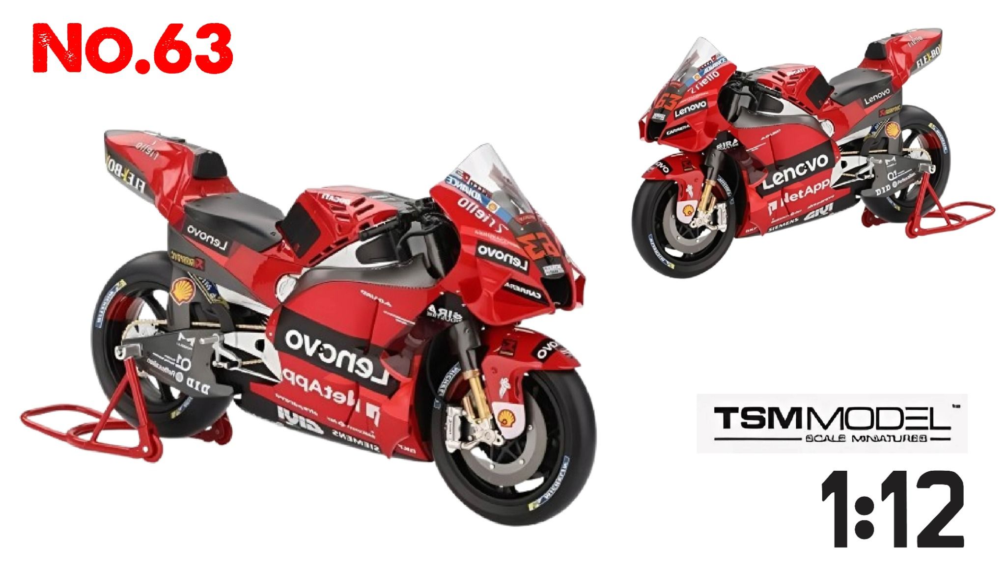 Mô hình xe mô tô cao cấp Ducati Desmosedici GP22 #63 Ducati Lenovo Team Moto GP 2022 GRAN PREMIO D'ITALIA tỉ lệ 1:12 TSMMC0023