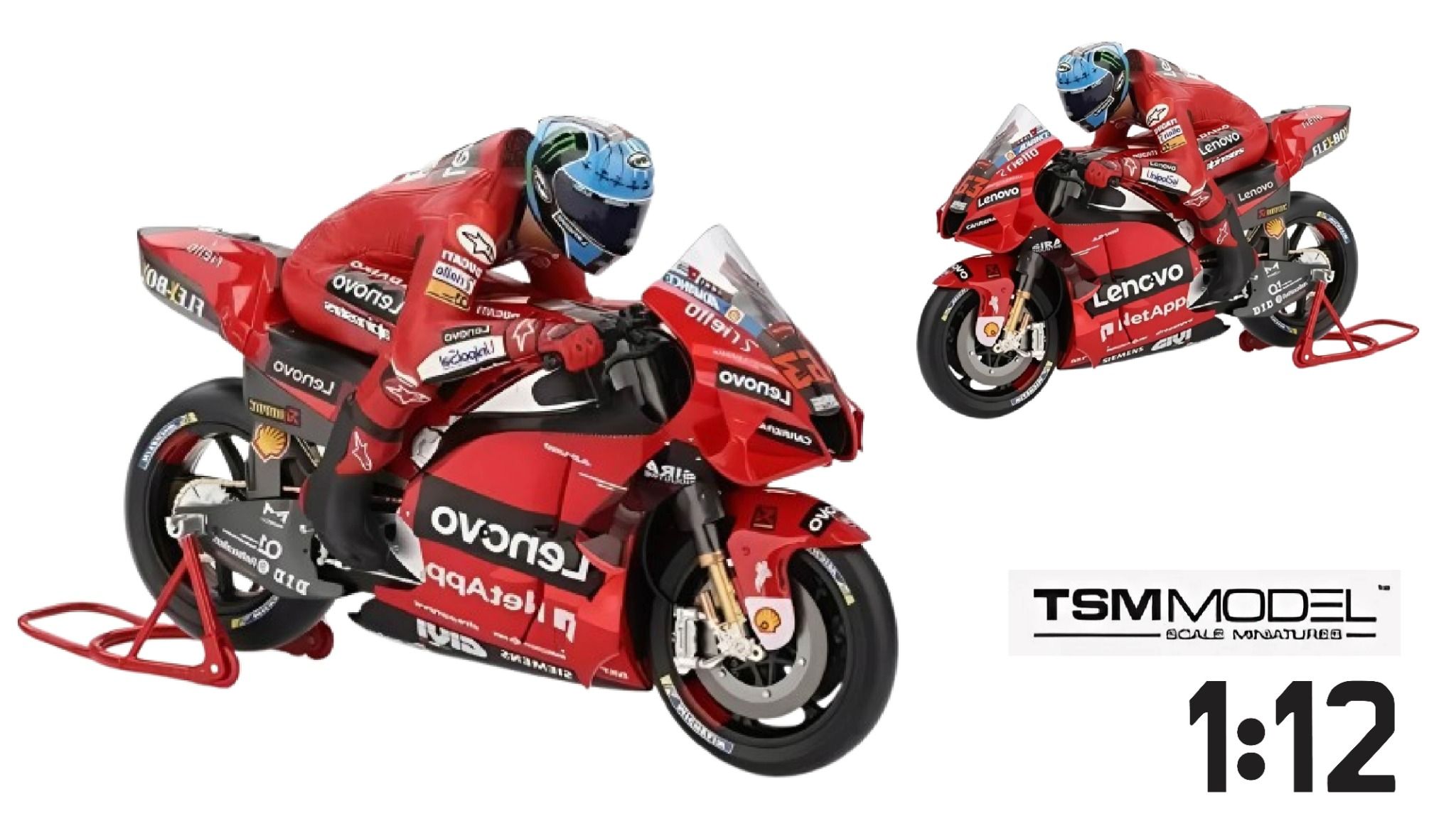 Mô hình xe mô tô cao cấp Ducati Desmosedici GP22 No.63 Ducati Lenovo Team Moto GP 2022 GRAN PREMIO D'ITALIA Rider tỉ lệ 1:12 TSM TSMMC0027