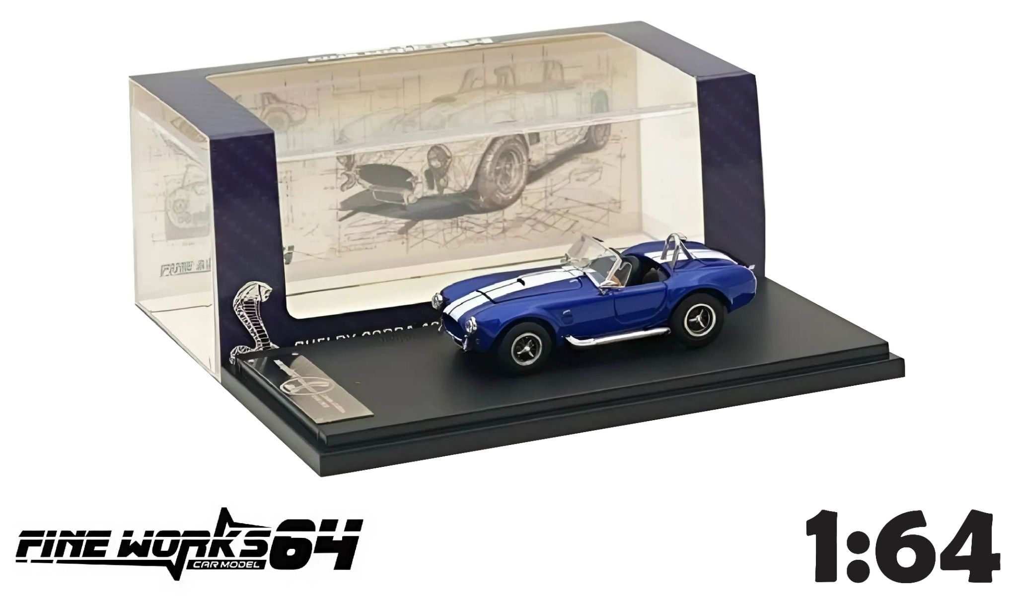 Mô hình xe Ford SHELBY COBRA 427S/C 999pcs mở được capo tỉ lệ 1:64 Fineworks OT64296