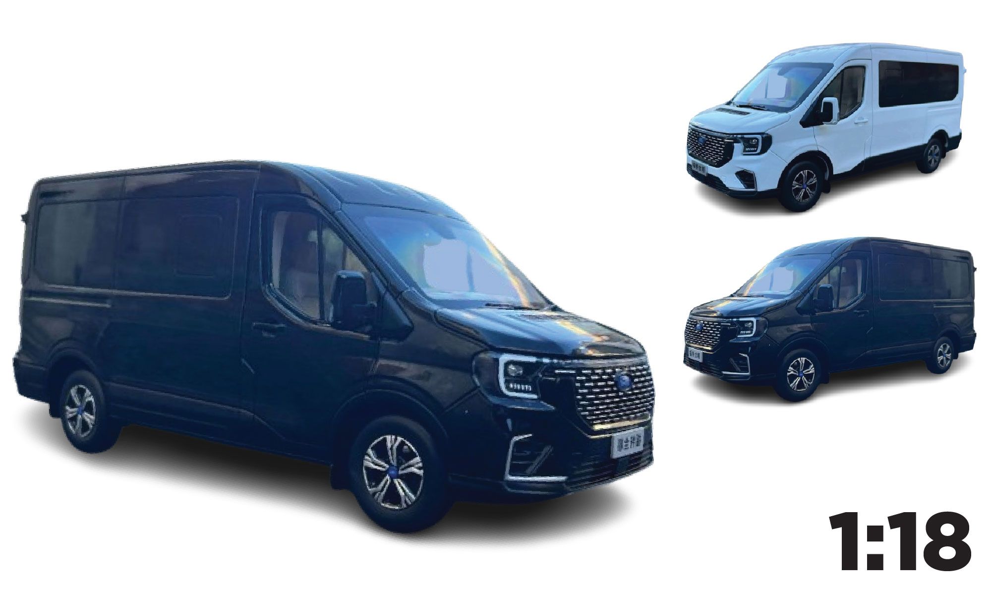 Mô hình xe khách 9 chỗ Ford Transit 2024 full open - đánh lái được tỉ lệ 1:18 Paudi OT18020