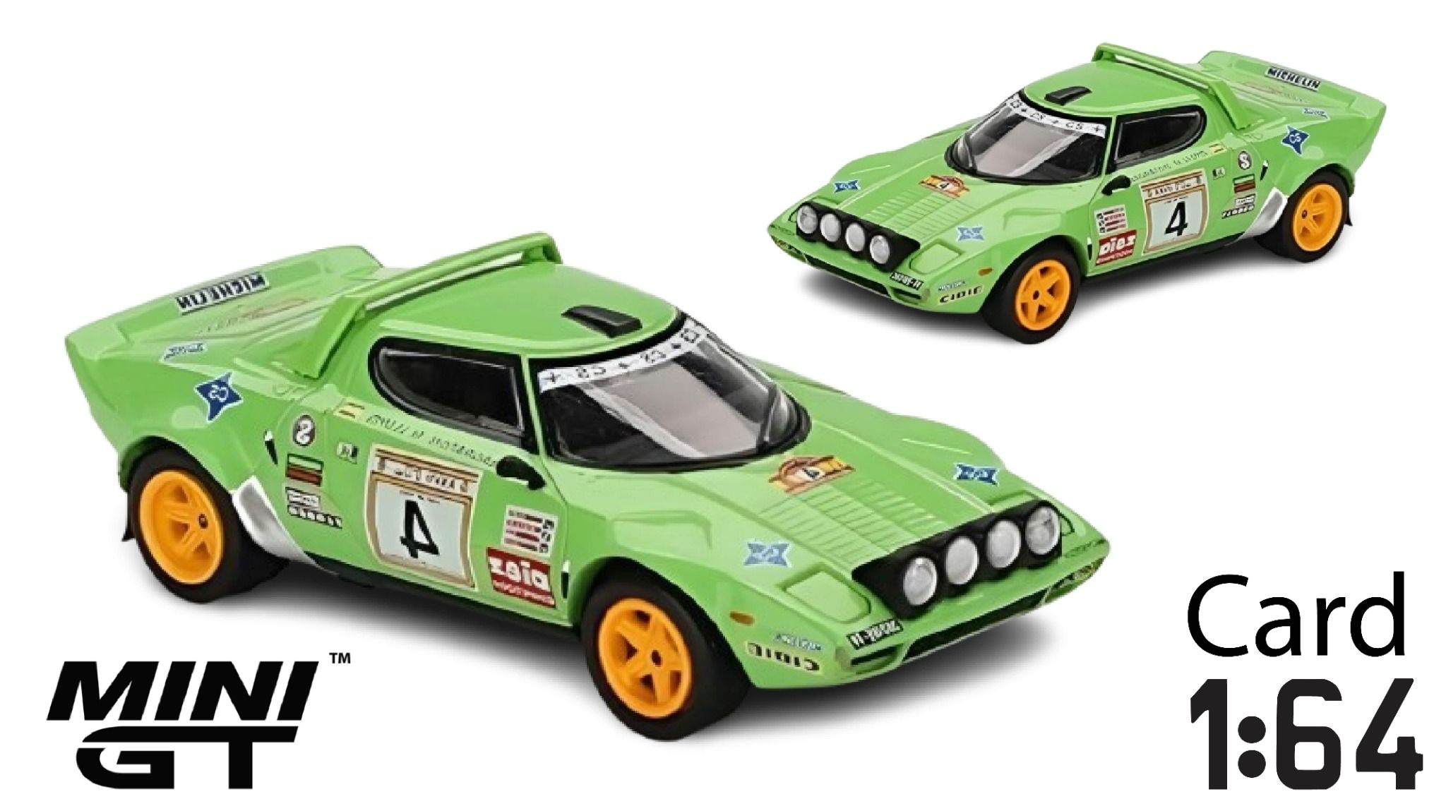 Mô hình xe Lancia Stratos HF #4 1979 Spanish Rally Champion card tỉ lệ 1:64 MiniGT MGT01050-BL