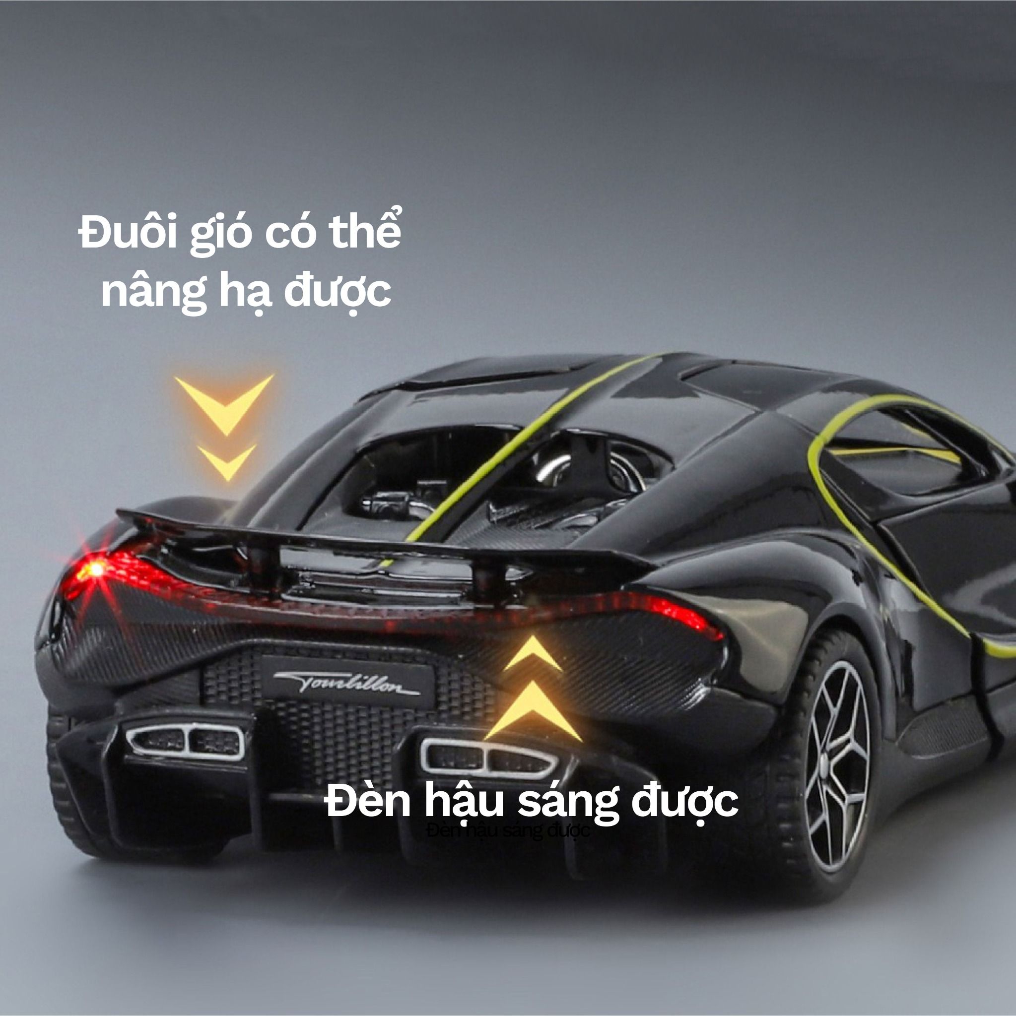 Mô hình xe Bugatti Tourbillon full open - đèn nhạc tỉ lệ 1:32 Alloy Model OT32050
