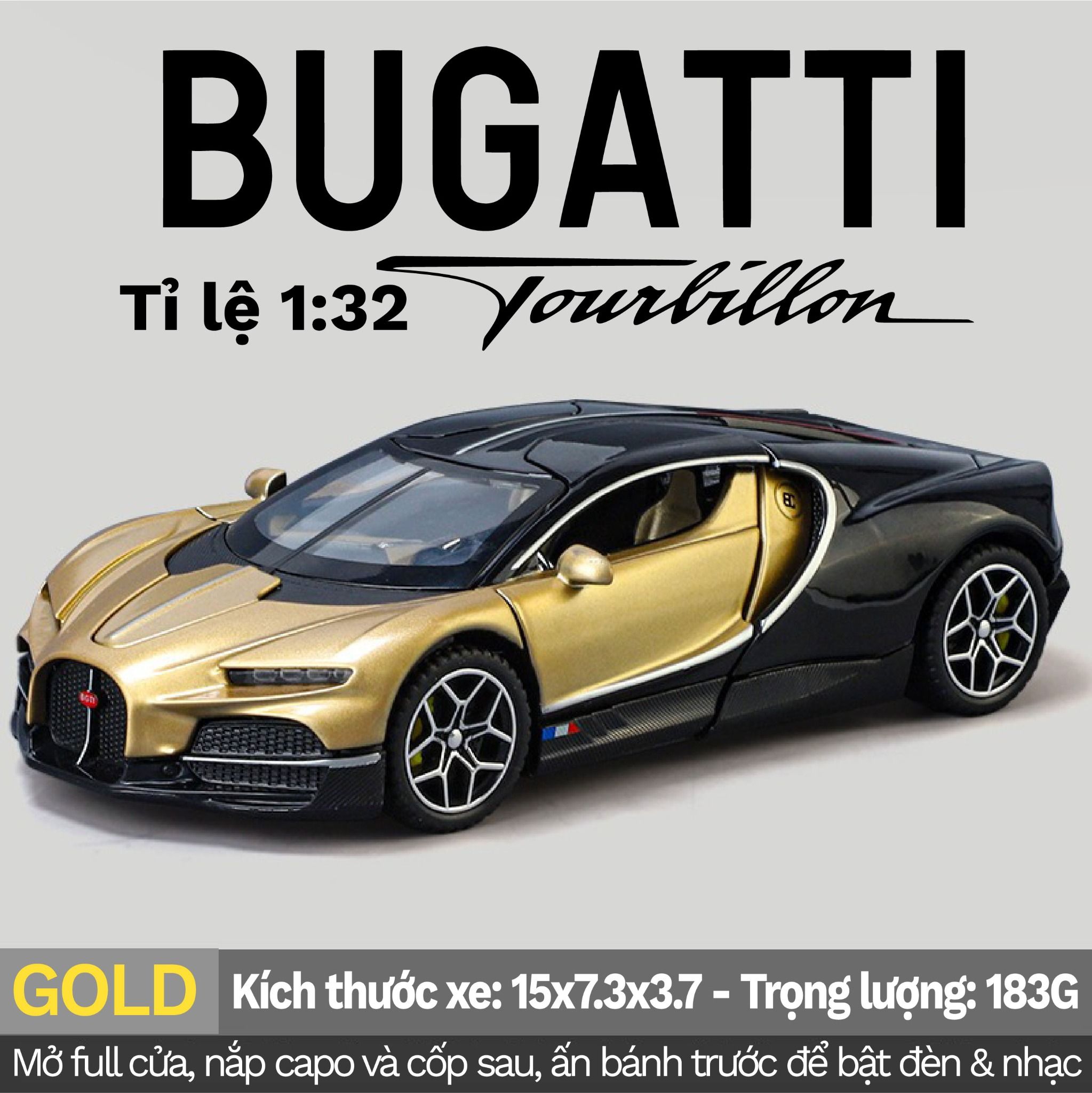Mô hình xe Bugatti Tourbillon full open - đèn nhạc tỉ lệ 1:32 Alloy Model OT32050