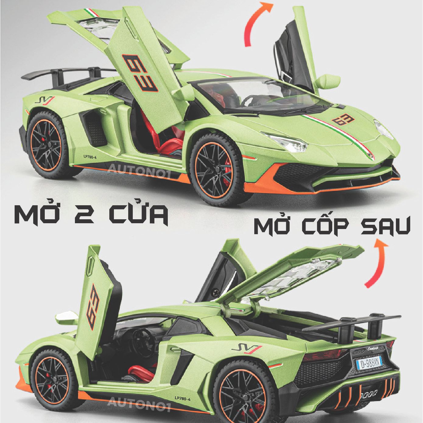 Mô hình xe Lamborghini LP780 Svj tỉ lệ 1:22 Alloy Model OT424