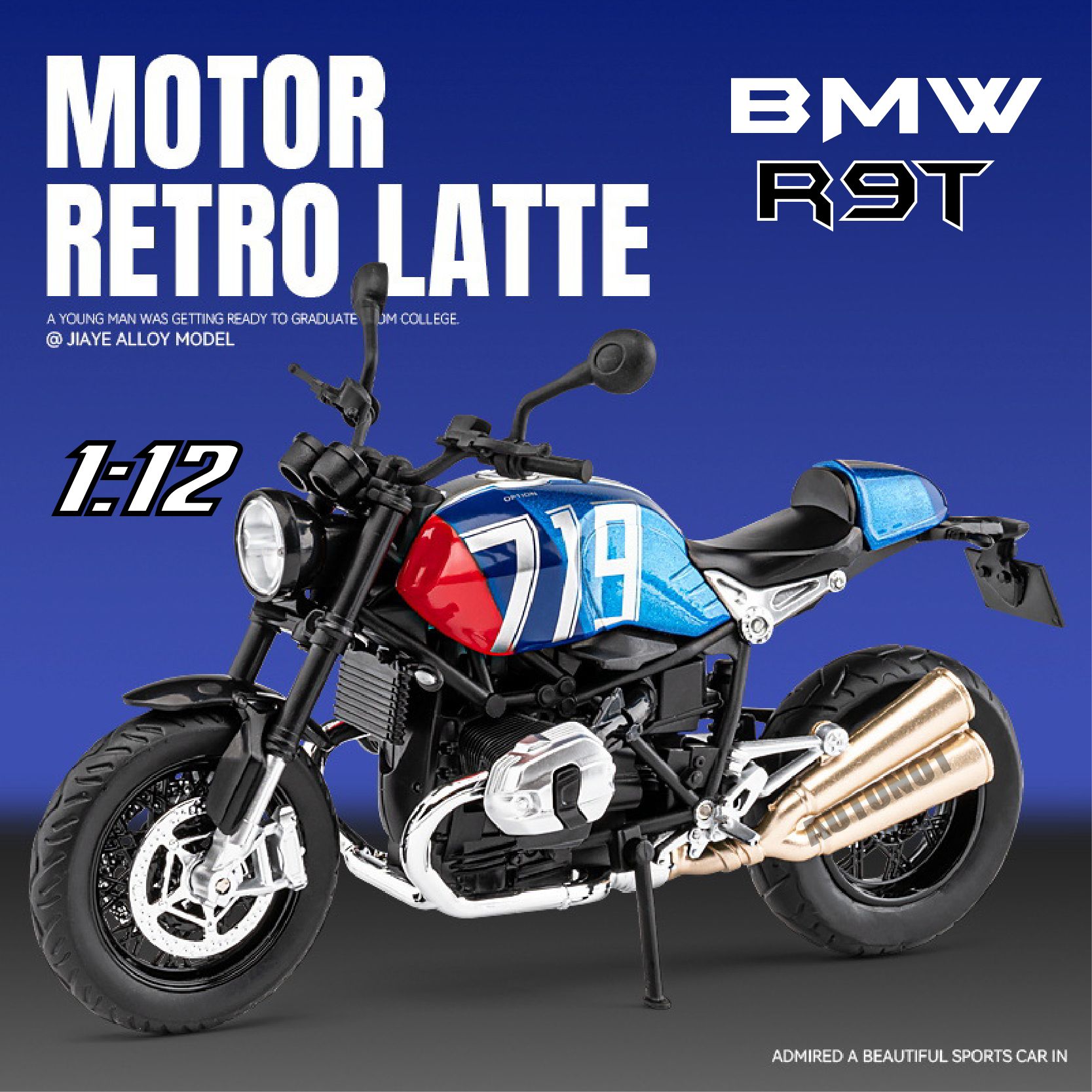 Mô hình xe BMW R9T R nine T có đế-ben nâng tỉ lệ 1:12 Jiaye Model MT091