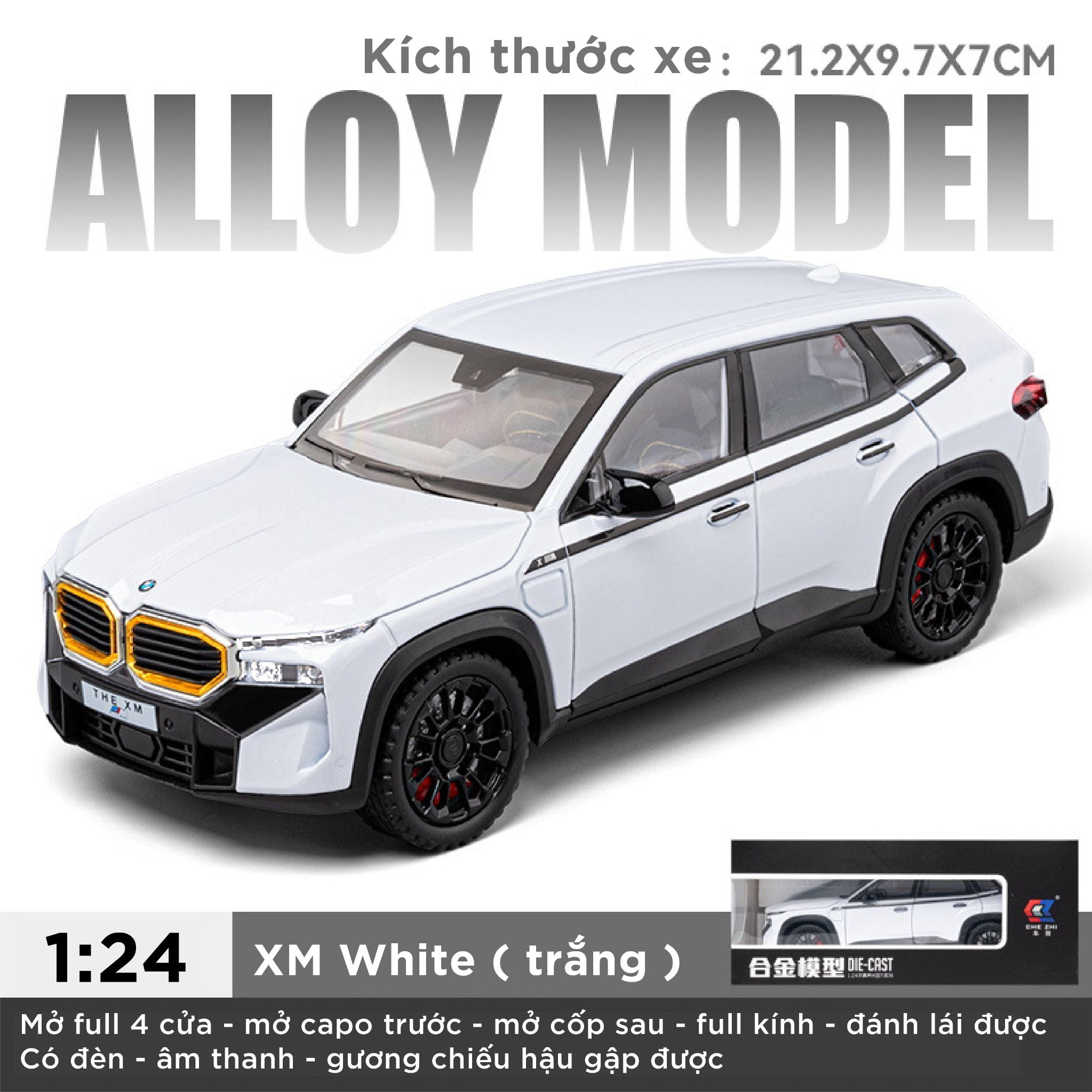 Mô hình xe BMW the XM full kính - full open - đánh lái được tỉ lệ 1:24 Chezhi OT448