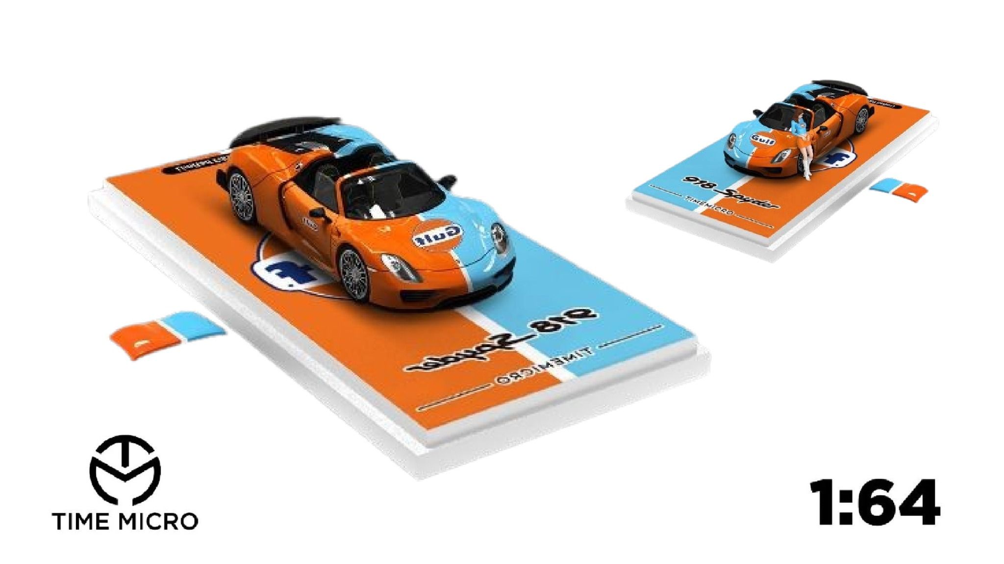 Mô hình xe Porsche 918 Spyder Gulf Orange/Blue tỉ lệ 1:64 Time Micro TM643523