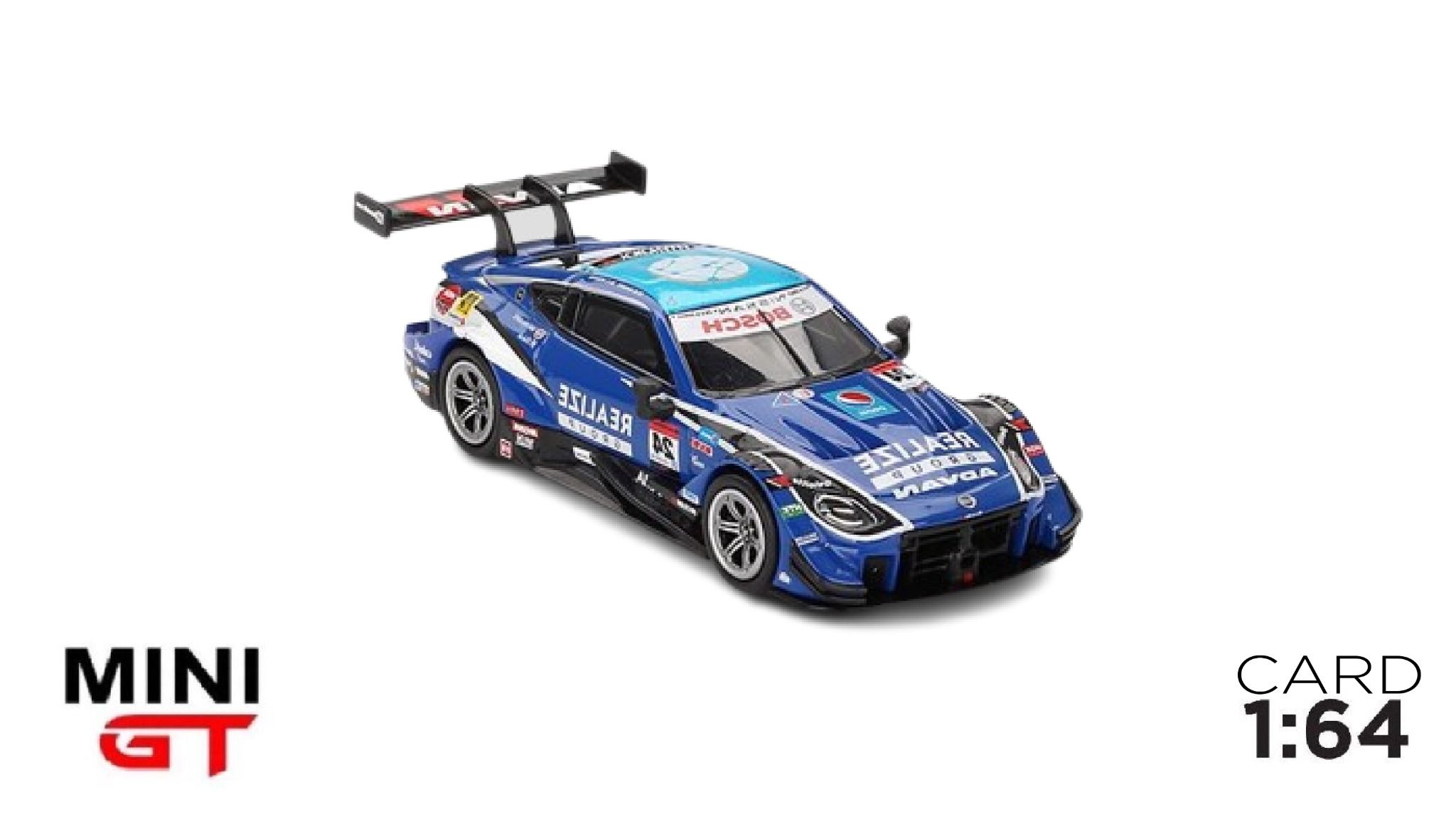 Mô hình xe Nissan Z GT500 #24 REALIZE CORPORTATION ADVAN Z team Kondo racing 2023 bản card tỉ lệ 1:64 Minigt MGT00850-BL