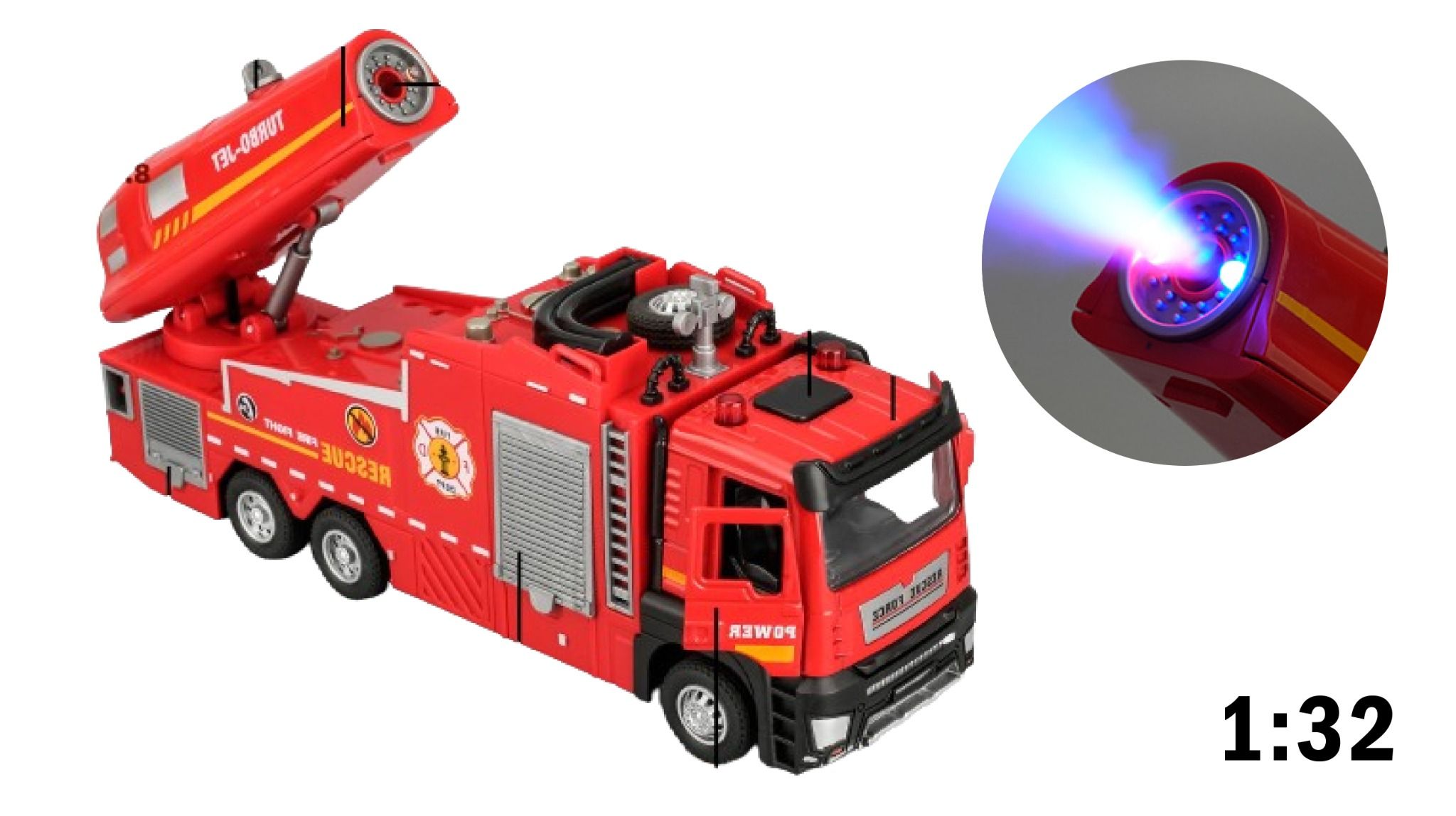 Mô hình xe cứu hỏa phun hơi nước/phun khói - có đèn - âm thanh tỉ lệ 1:32 Ty models OT32045