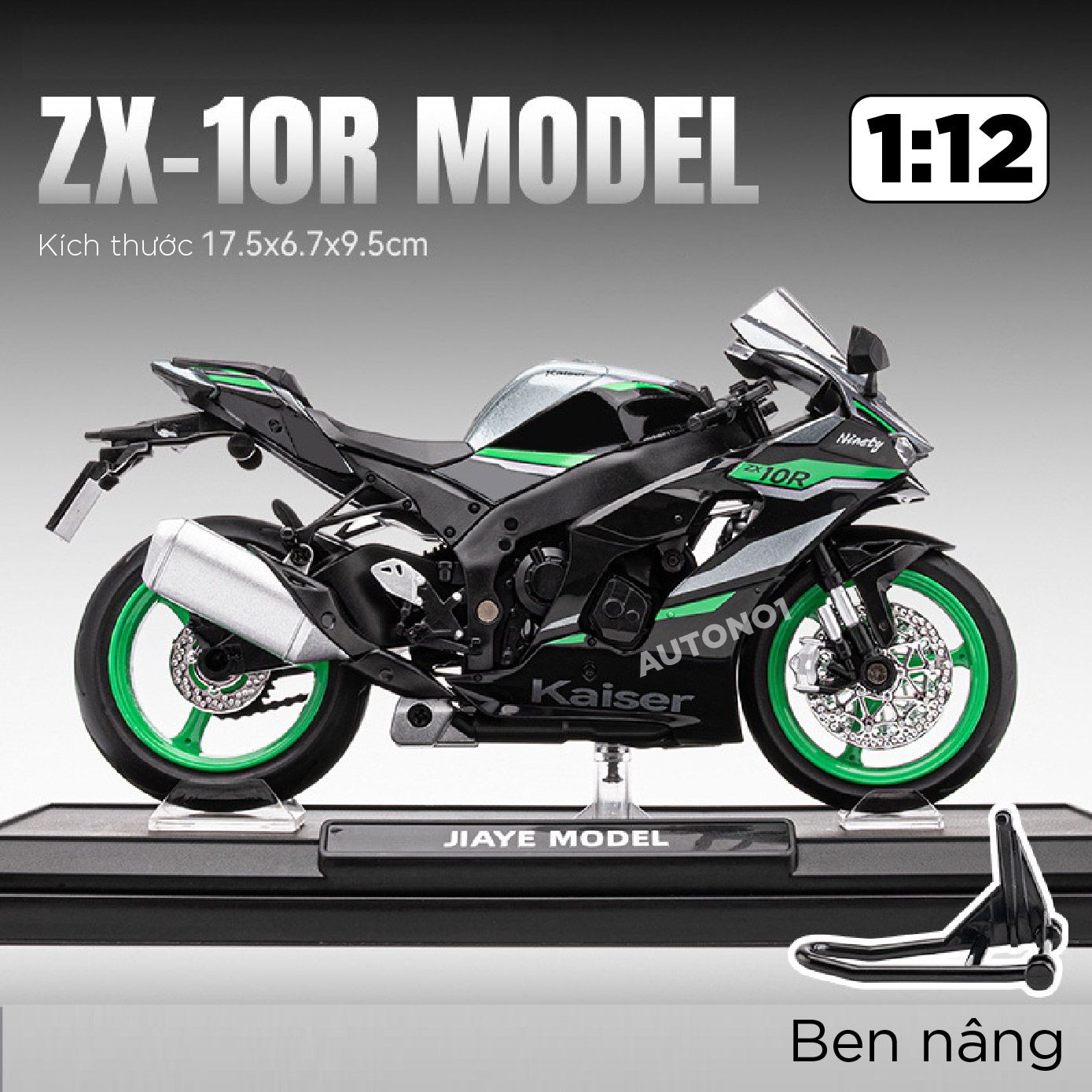 Mô hình xe Kawasaki Ninja ZX-10R tỉ lệ 1:12 Jiaye Model MT086