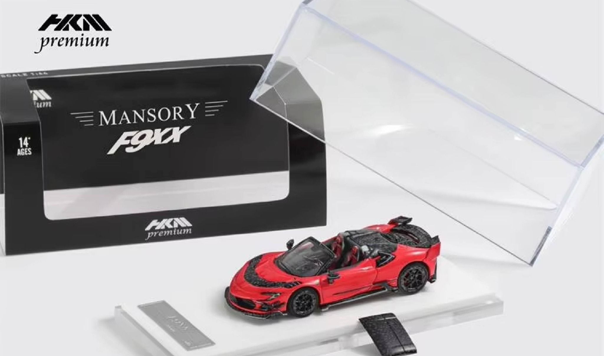 Mô hình xe Ferrari Mansory F9XX Stradale Convertible Red tỉ lệ 1:64 có đế và hộp mica HKM Premium HKM-F9XX-4