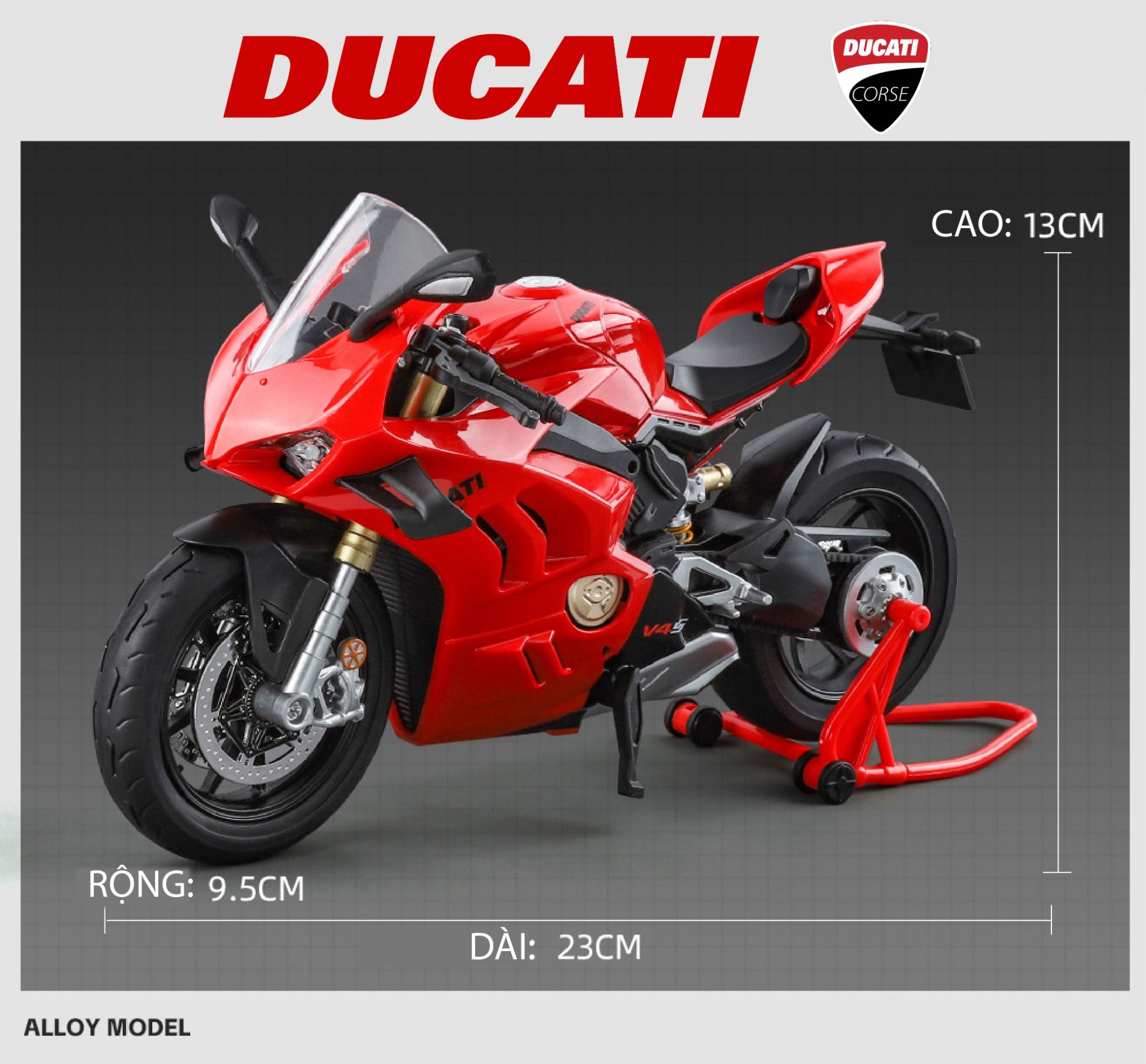 Mô hình mô tô Ducati V4S có âm thanh - đèn - ben nâng tỉ lệ 1:9 Alloy Model MT087