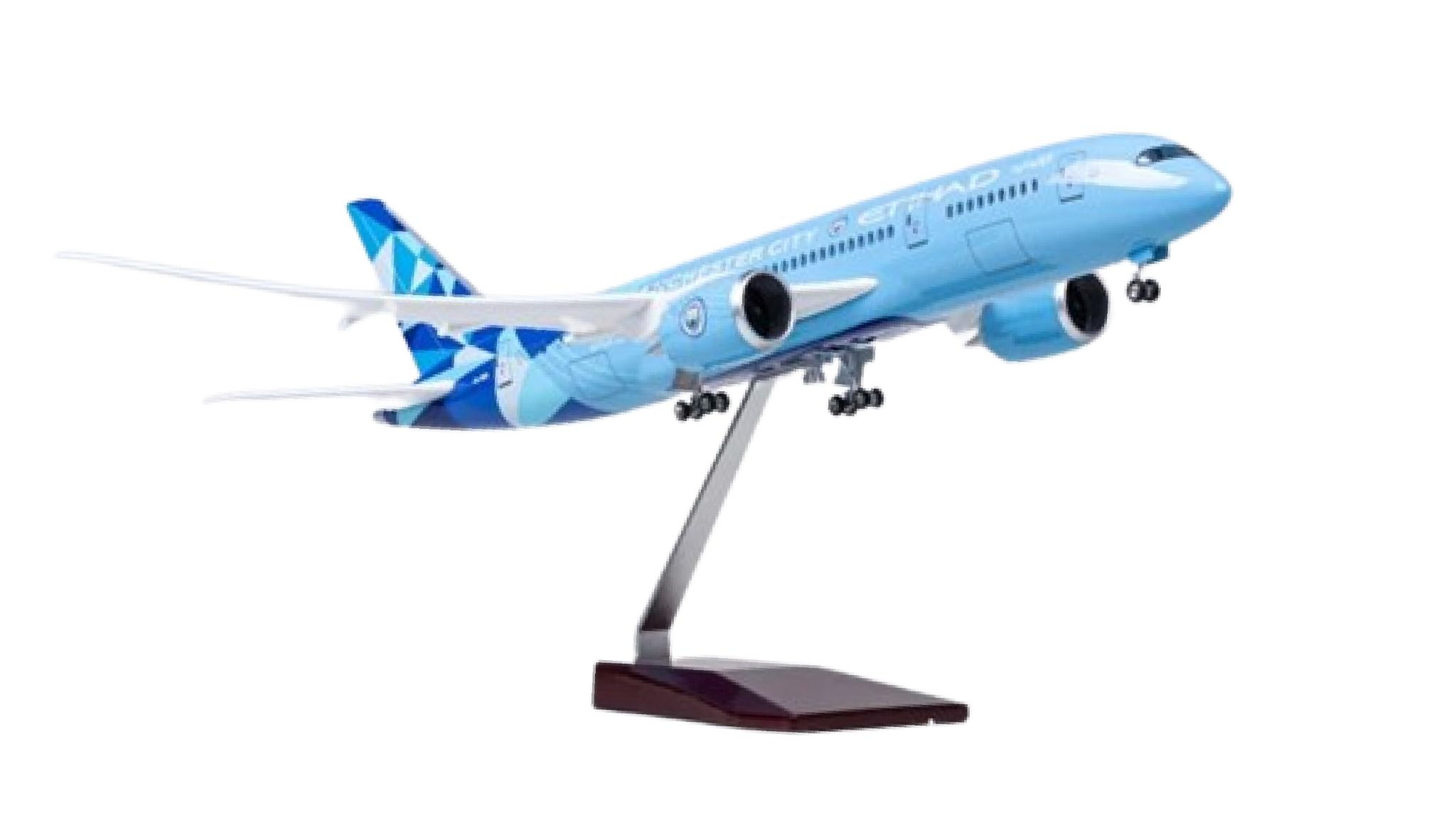 Mô hình máy bay Jason Tutu Etihad Boeing B787 blue Ả Rập 47cm có đèn led tự động theo tiếng vỗ tay hoặc chạm MB47047