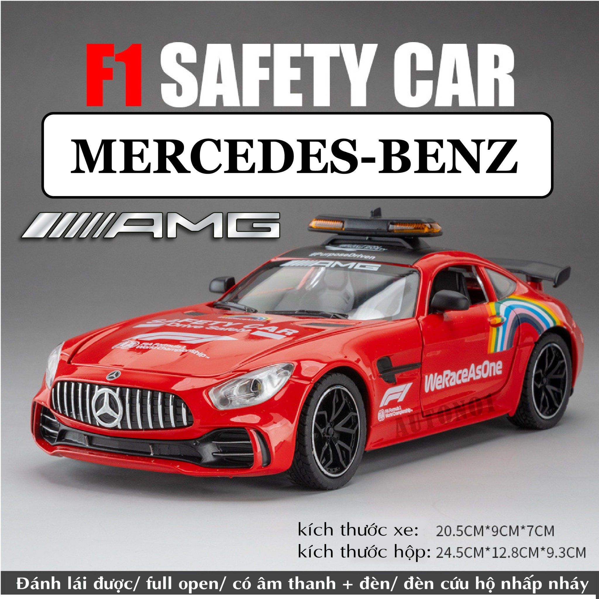 Mô hình xe dẫn đoàn đua F1 Mercedes Benz AMG GTR Safety car - full open - đánh lái - đèn - âm thanh tỉ lệ 1:24 Chezhi model OT600