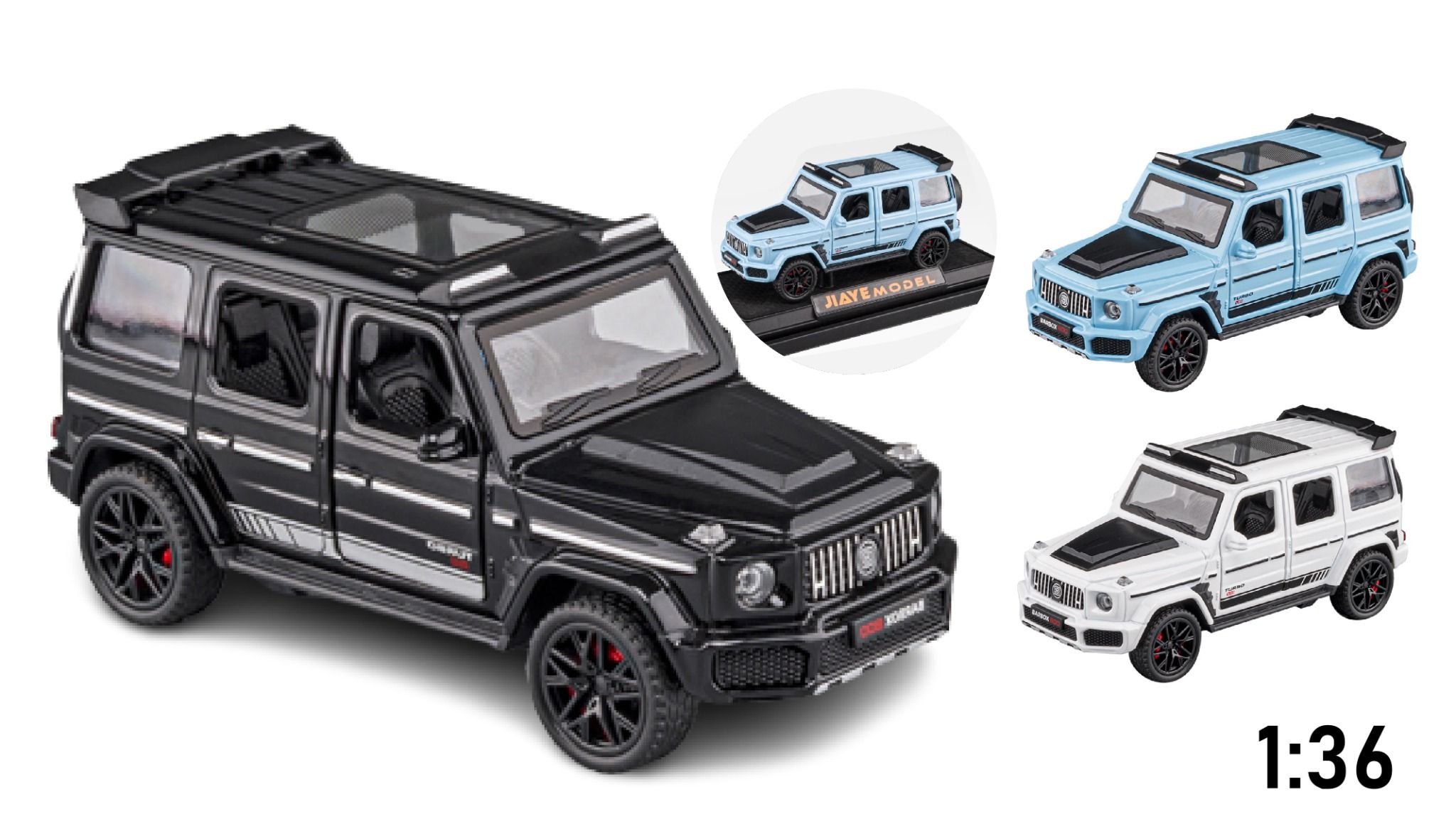 Mô hình xe Mercedes Benz Brabus G800 có đế - có âm thanh - có đèn tỉ lệ 1:36 JIAYE MODEL OT018