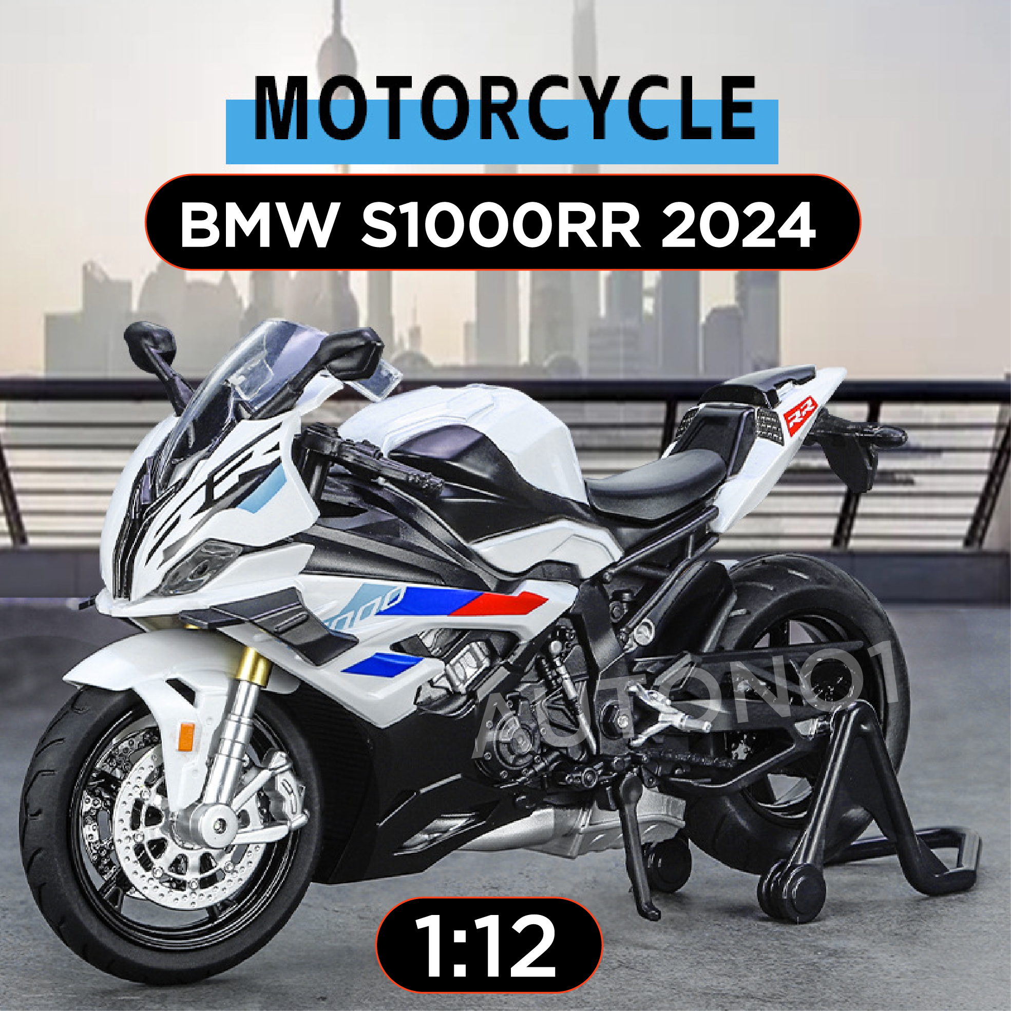 Mô hình xe BMW S1000RR 2024 có cánh gió tỉ lệ 1:12 Huayi Alloy MT070