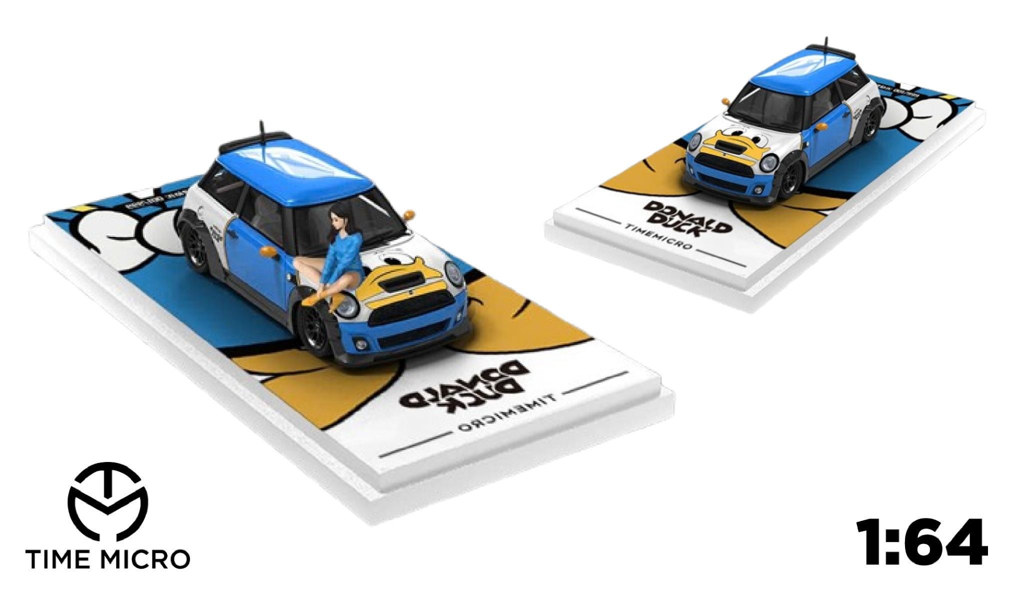 Mô hình xe Mini Cooper Donald Duck blue Limited Edition 599pcs tỉ lệ 1:64 Time micro TM643625