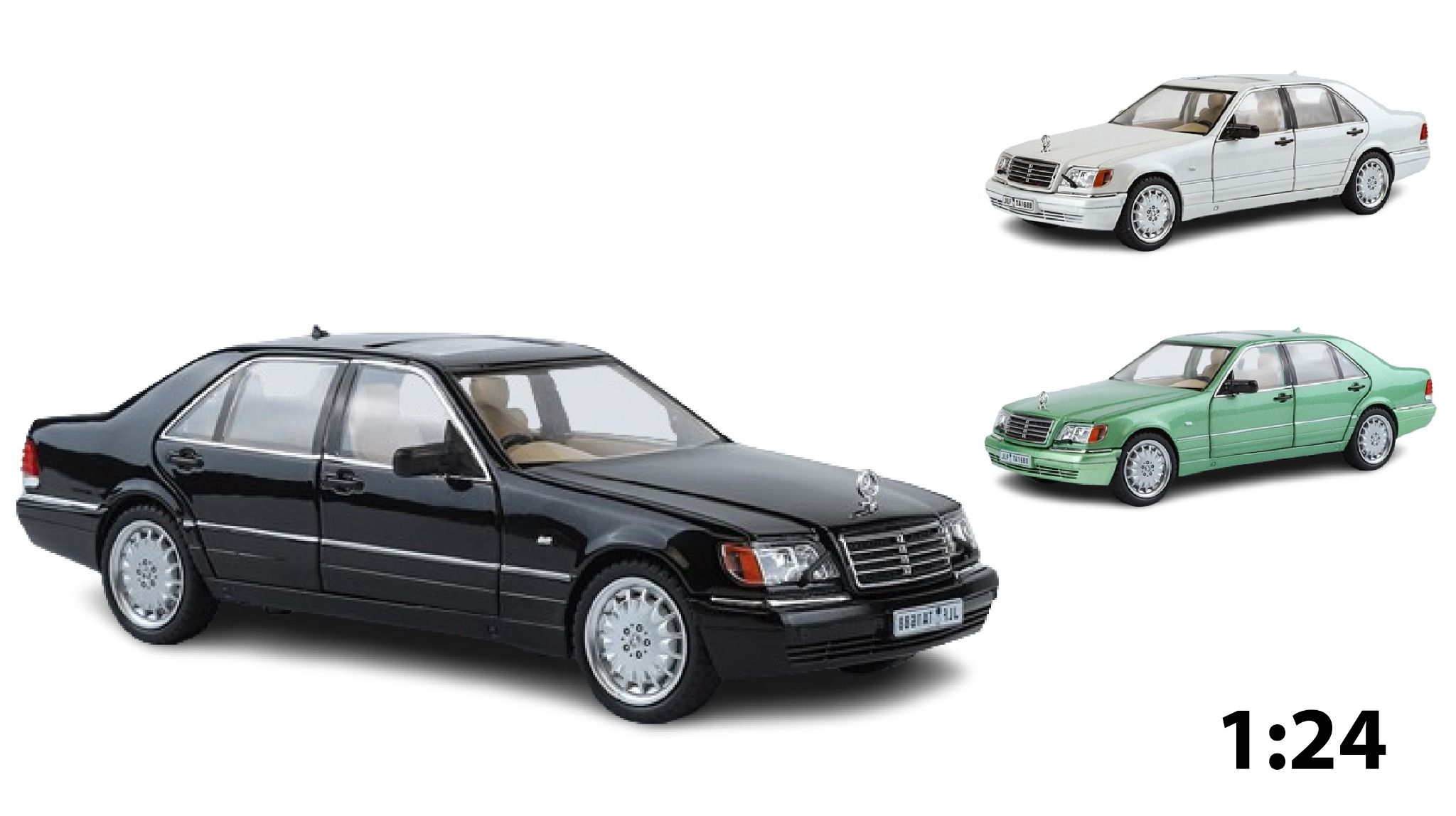 Mô hình xe cổ Mercedes-Benz W140 320SEL full open - full kính - đánh lái được - có đèn và âm thanh tỉ lệ 1:24 Jinlifang OT468
