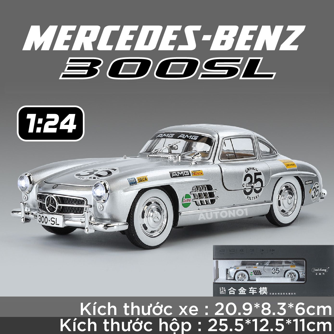 Mô hình xe Mercedes-Benz 300SL phiên bản AMG racing tỉ lệ 1:24 Jinlifang OT570