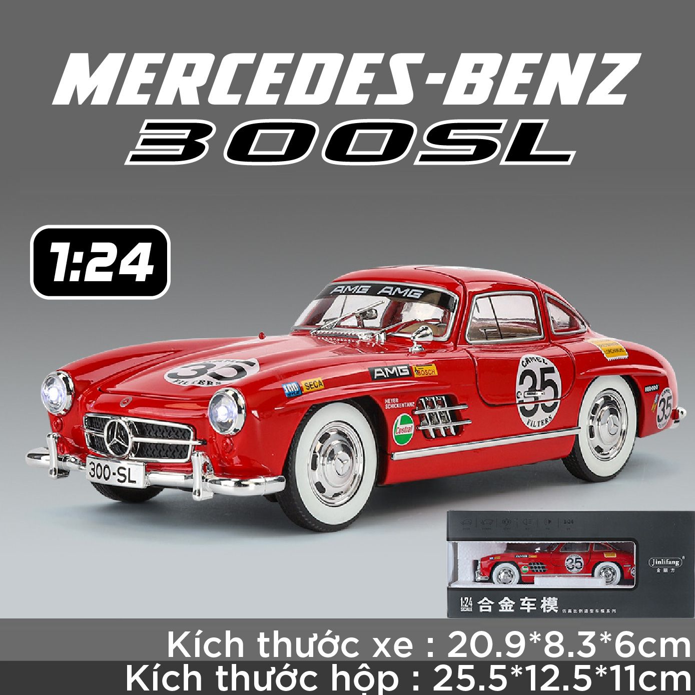 Mô hình xe Mercedes-Benz 300SL phiên bản AMG racing tỉ lệ 1:24 Jinlifang OT570