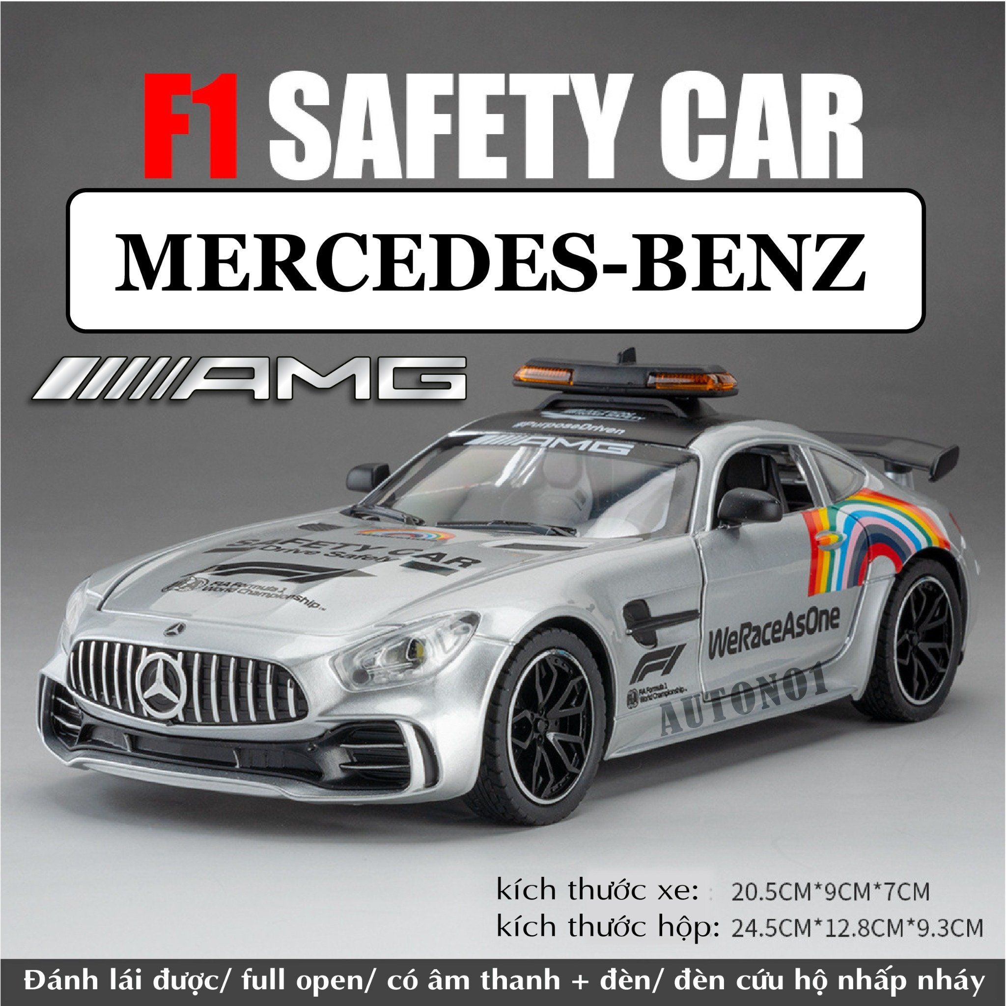 Mô hình xe dẫn đoàn đua F1 Mercedes Benz AMG GTR Safety car - full open - đánh lái - đèn - âm thanh tỉ lệ 1:24 Chezhi model OT600