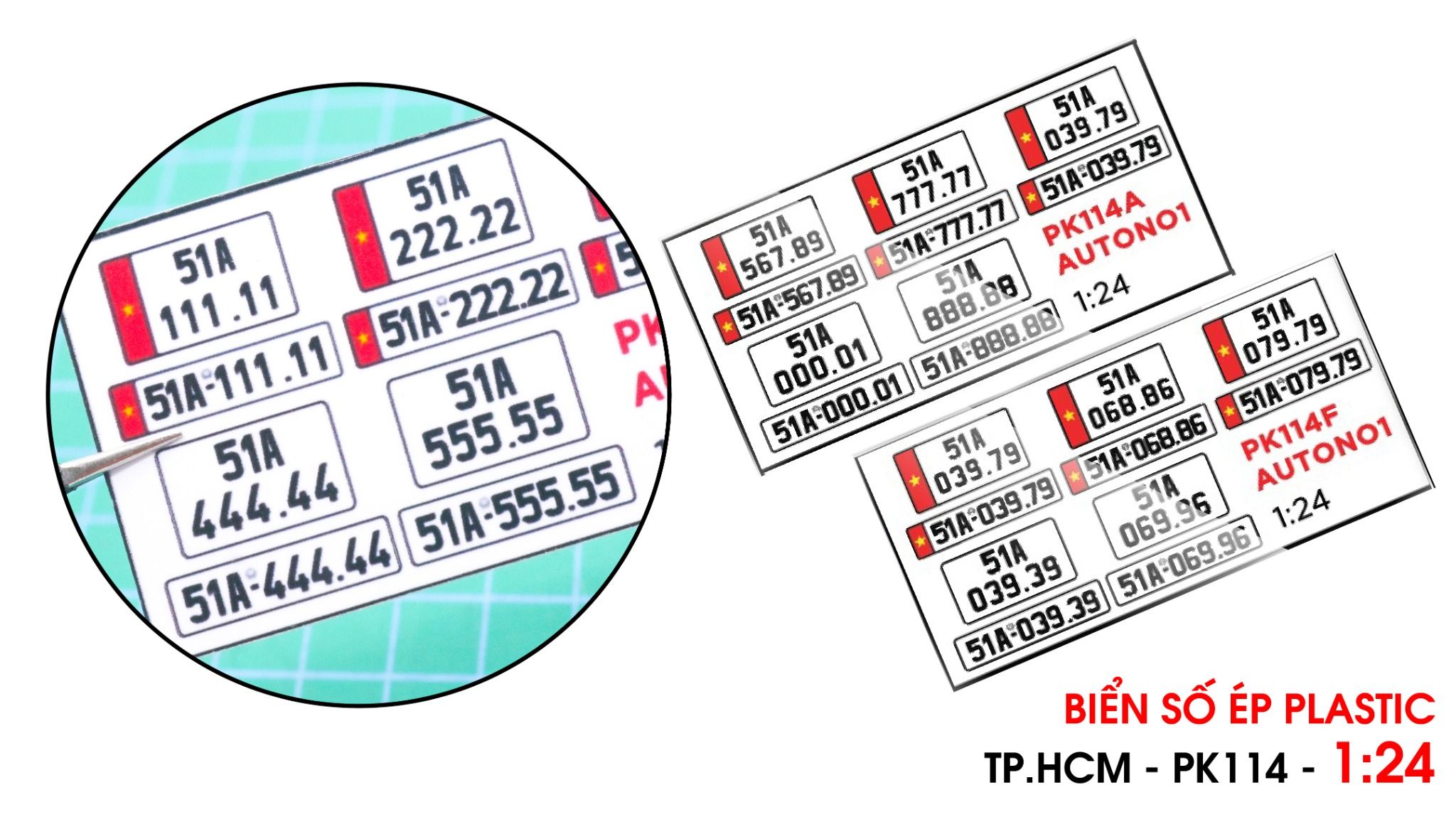  Phụ kiện 5 biển số xe mô hình tỉ lệ 1:24 ép plastic Autono1 HCM PK114 