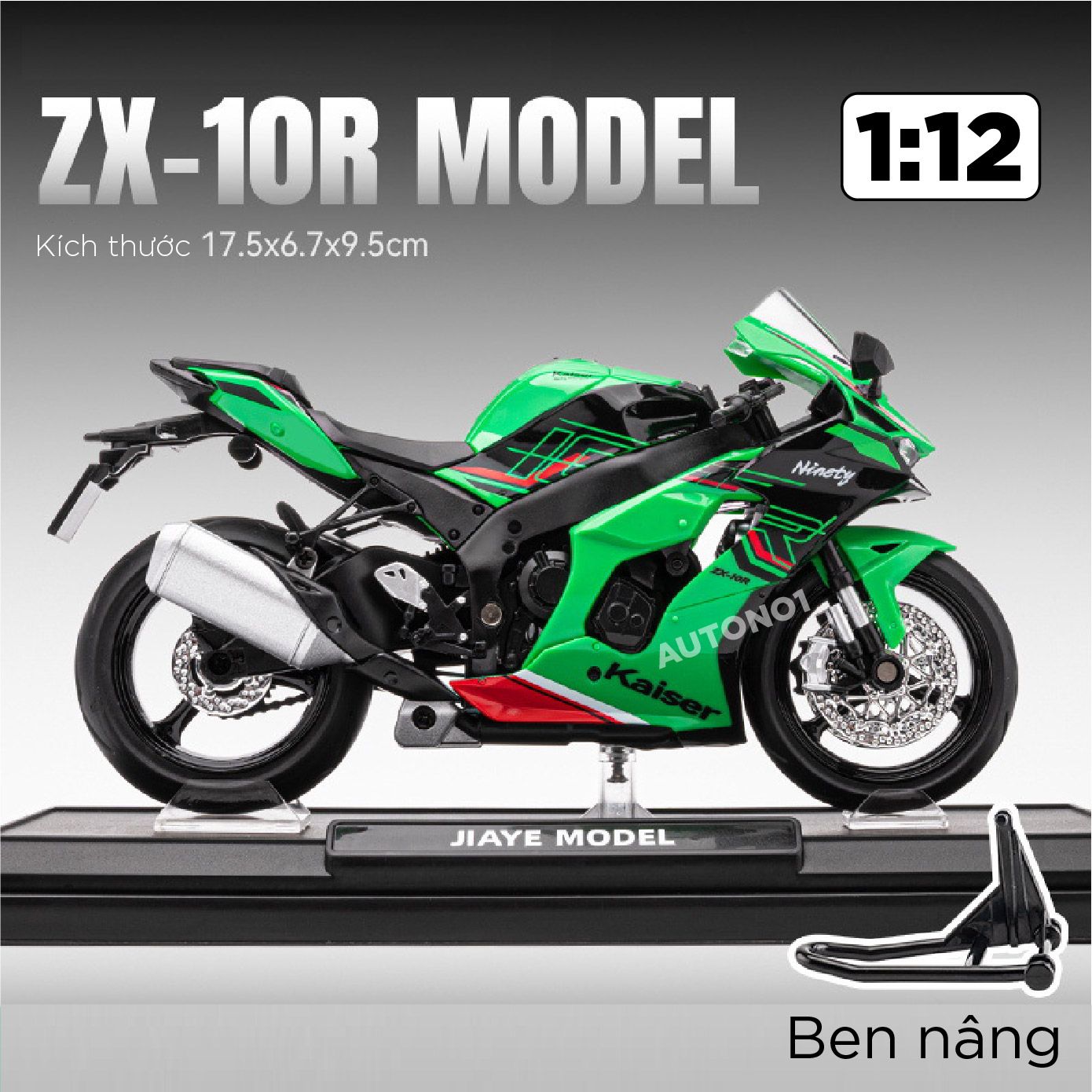 Mô hình xe Kawasaki Ninja ZX-10R tỉ lệ 1:12 Jiaye Model MT086