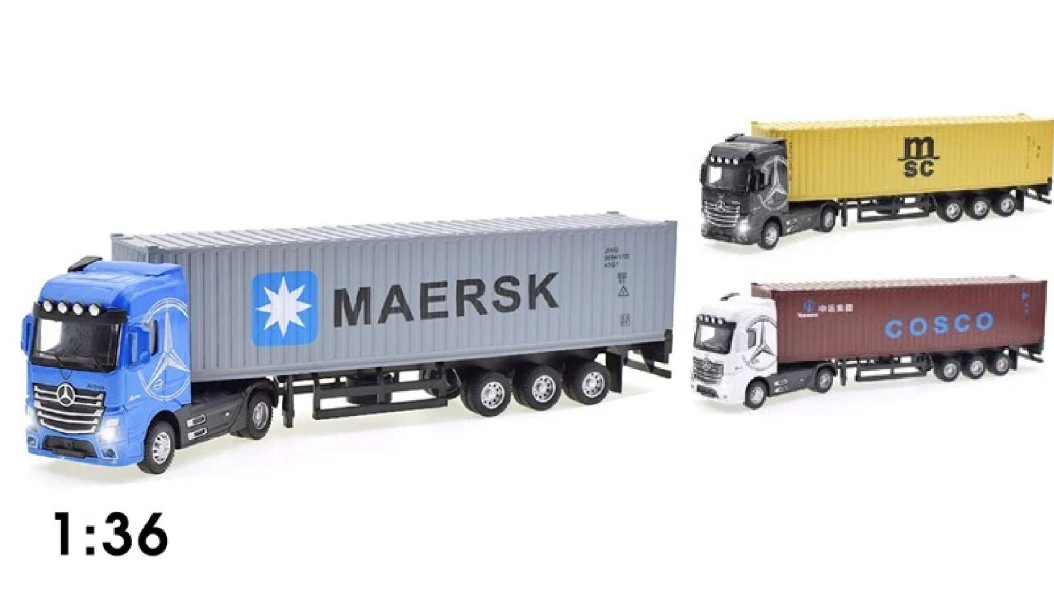 Mô hình xe đầu kéo container Mecedes Ben Actros có đầu kim loại 31x6x8cm tỉ lệ 1:36 8230