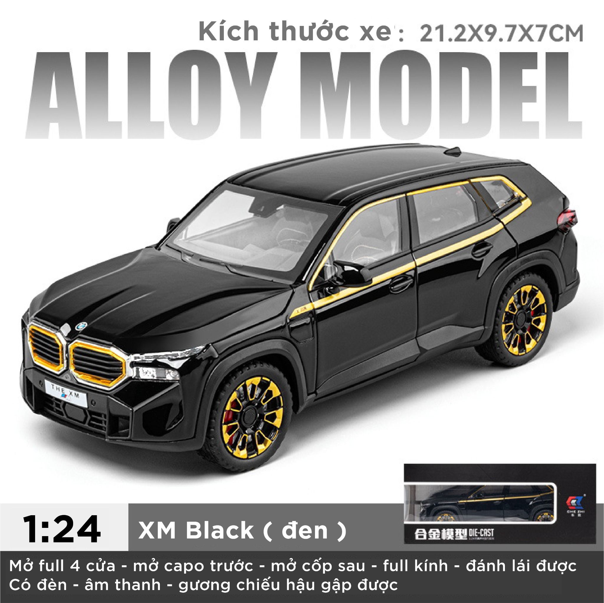 Mô hình xe BMW the XM full kính - full open - đánh lái được tỉ lệ 1:24 Chezhi OT448