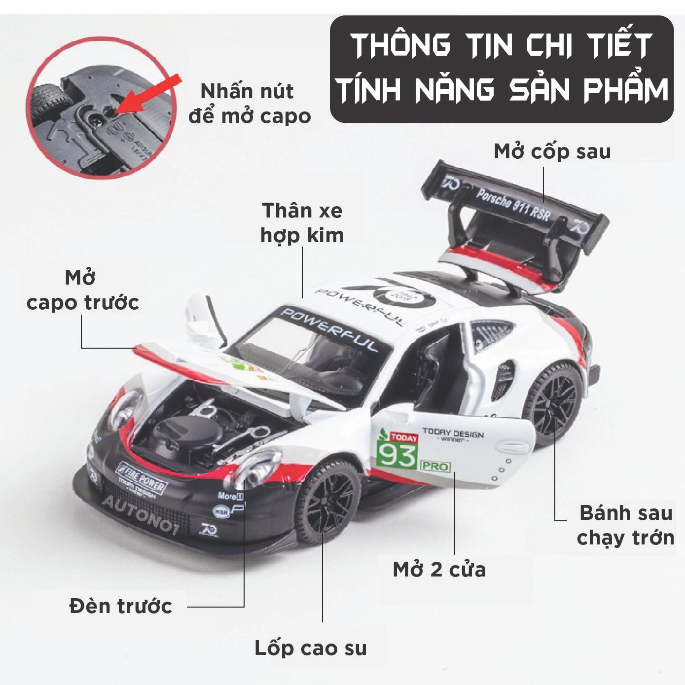  Mô hình xe Porsche 911 RSR tỉ lệ 1:32 Alloy Model OT423 