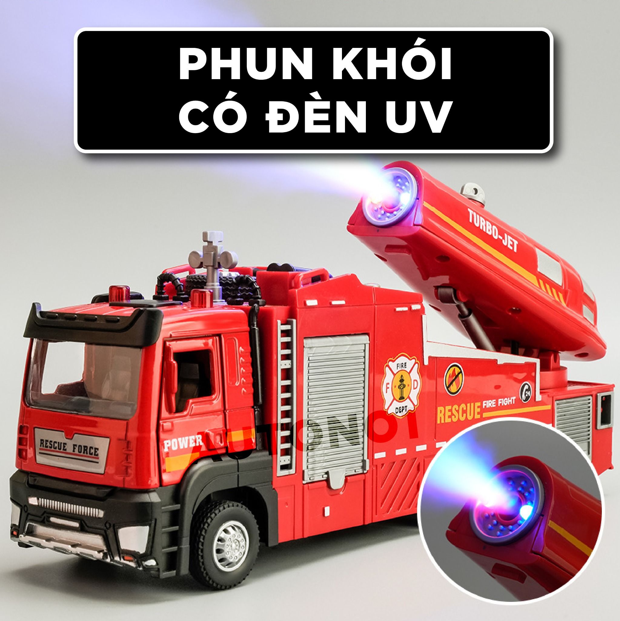 Mô hình xe cứu hỏa phun hơi nước/phun khói - có đèn - âm thanh tỉ lệ 1:32 Ty models OT32045