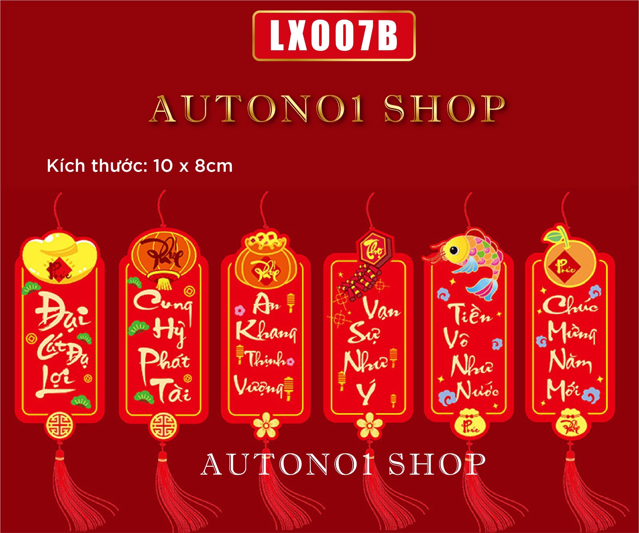 Combo bộ 6 liễng dây treo trang trí có hình chúc Tết - Tài lộc 2024 8x9cm Autono1 LX007