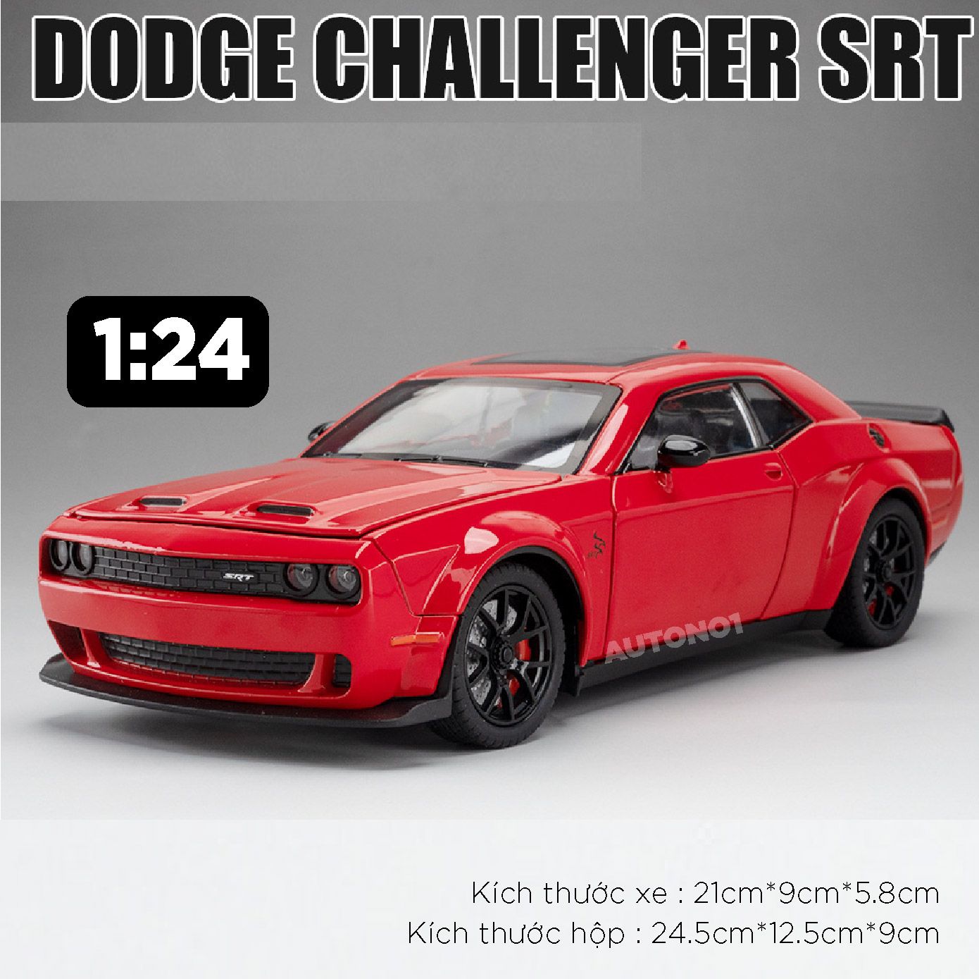 Mô hình xe Dodge Challenger SRT full open - có đèn - âm thanh tỉ lệ 1:24 Chezhi OT528
