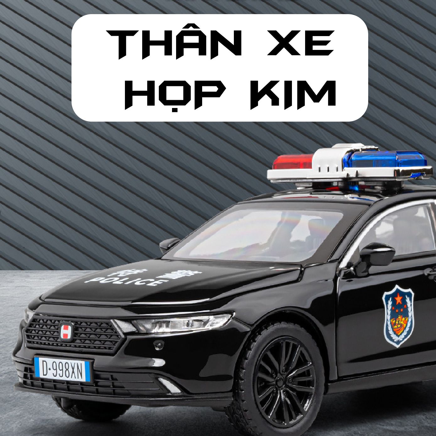 Mô hình xe Honda Accord 2024 Police full open - có đèn - âm thanh tỉ lệ 1:32 Alloy Model OT553