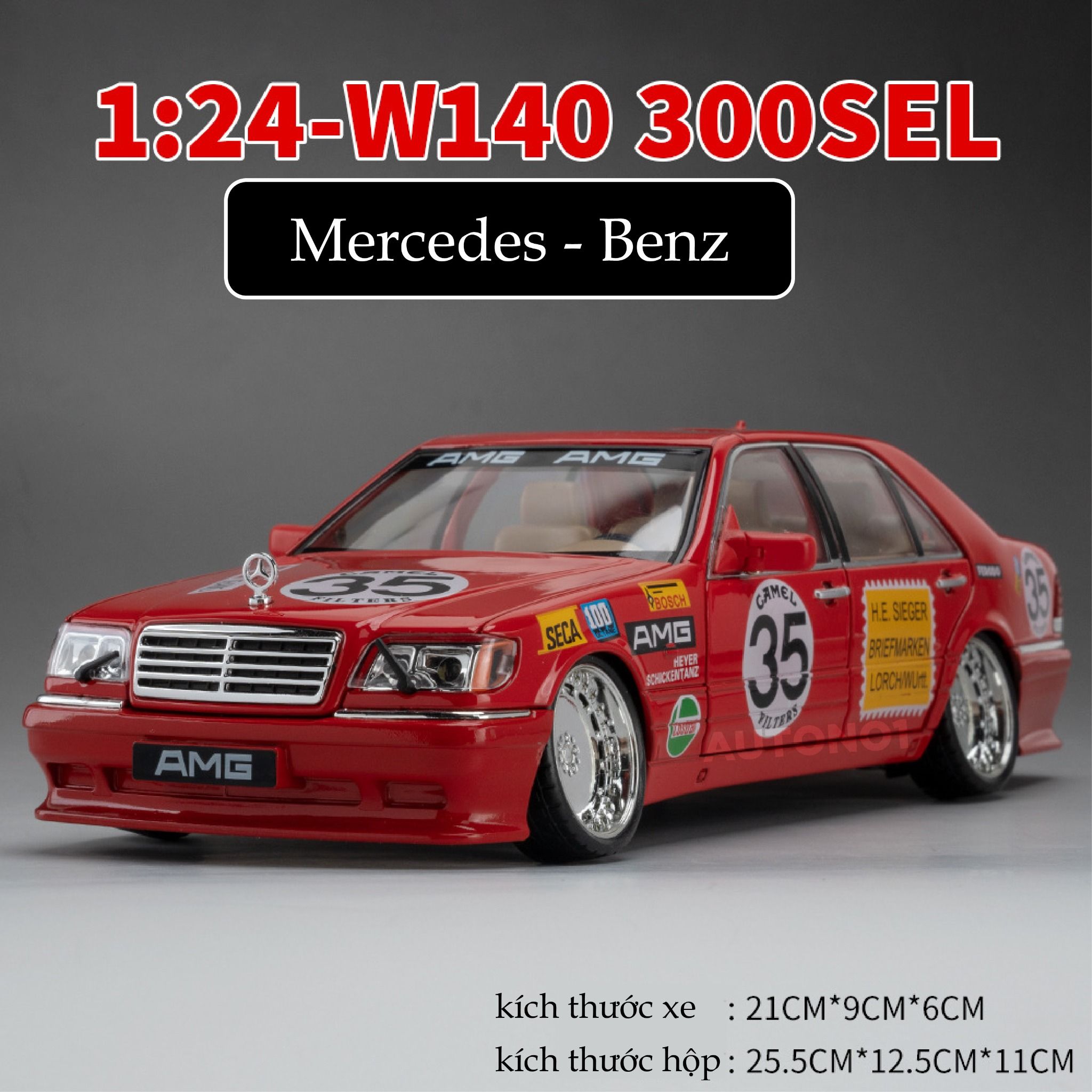 Mô hình xe Mercedes-Benz W140 - 300SEL JDM AMG race full open - full kính - có âm thanh - đèn tỉ lệ 1:24 Jinlifang OT495