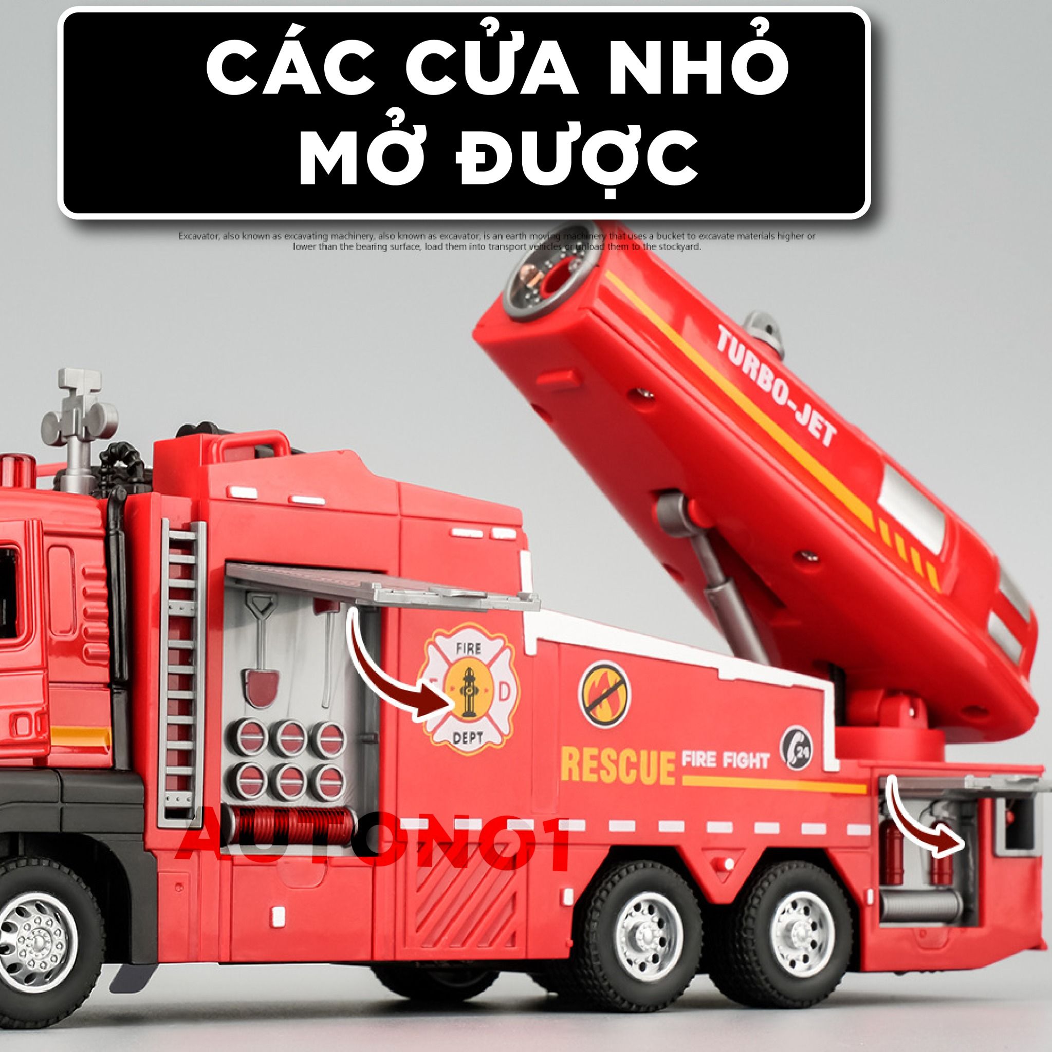 Mô hình xe cứu hỏa phun hơi nước/phun khói - có đèn - âm thanh tỉ lệ 1:32 Ty models OT32045