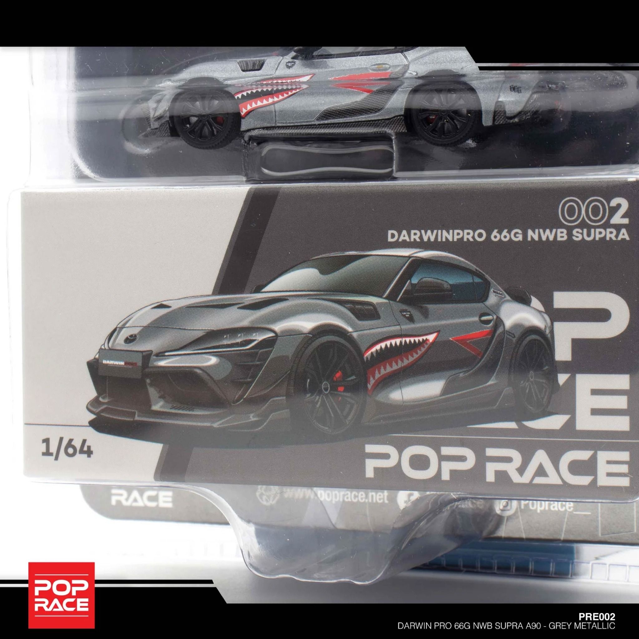 Mô hình xe Toyota Supra A90 Darwin Pro 66G NWB - Grey metallic bản card tỉ lệ 1:64 Poprace PRE64002