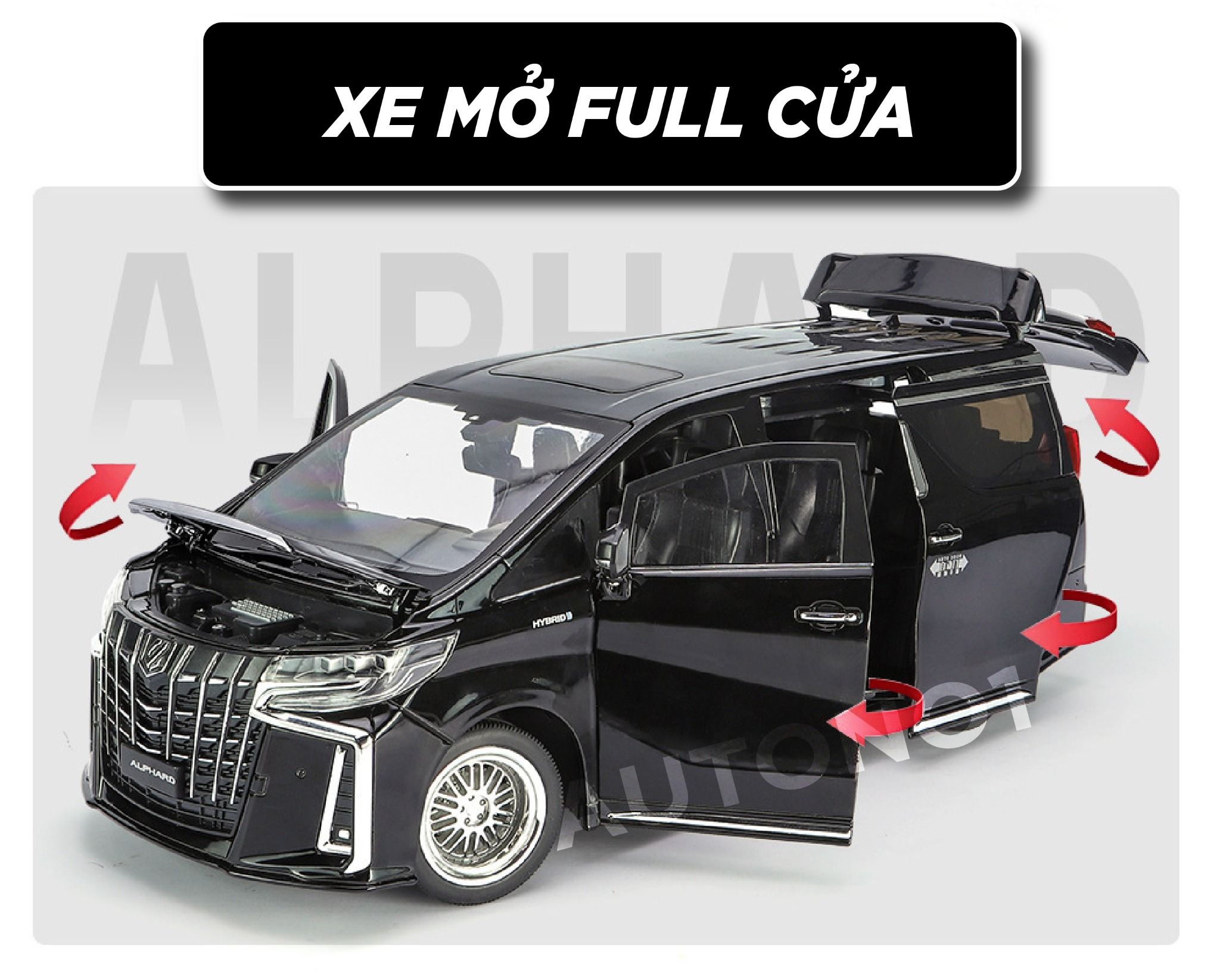 Mô hình xe Toyota Alphard 2023 full open - âm thanh - đèn cửa tự động mở tỉ lệ 1:18 Alloy model OT377