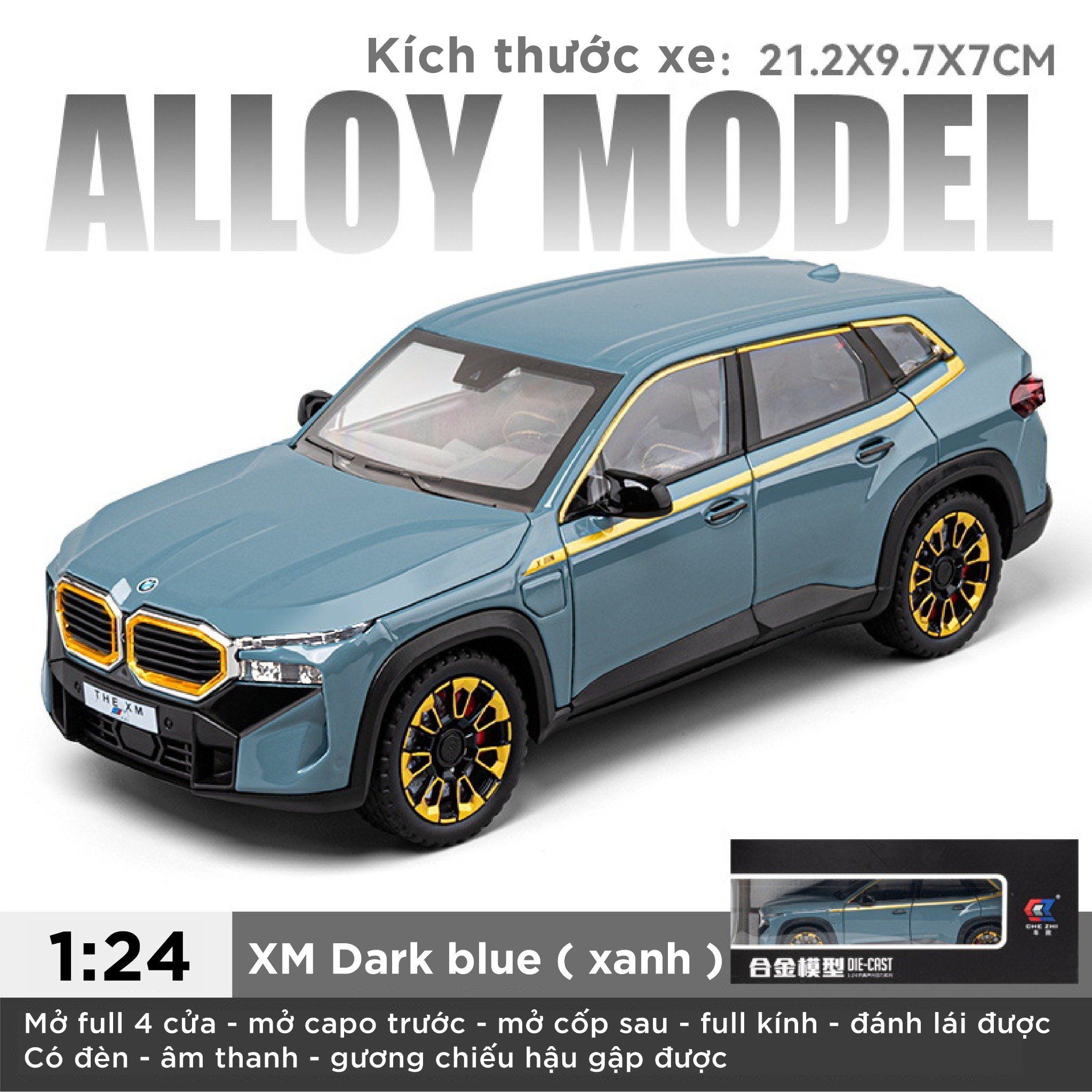 Mô hình xe BMW the XM full kính - full open - đánh lái được tỉ lệ 1:24 Chezhi OT448