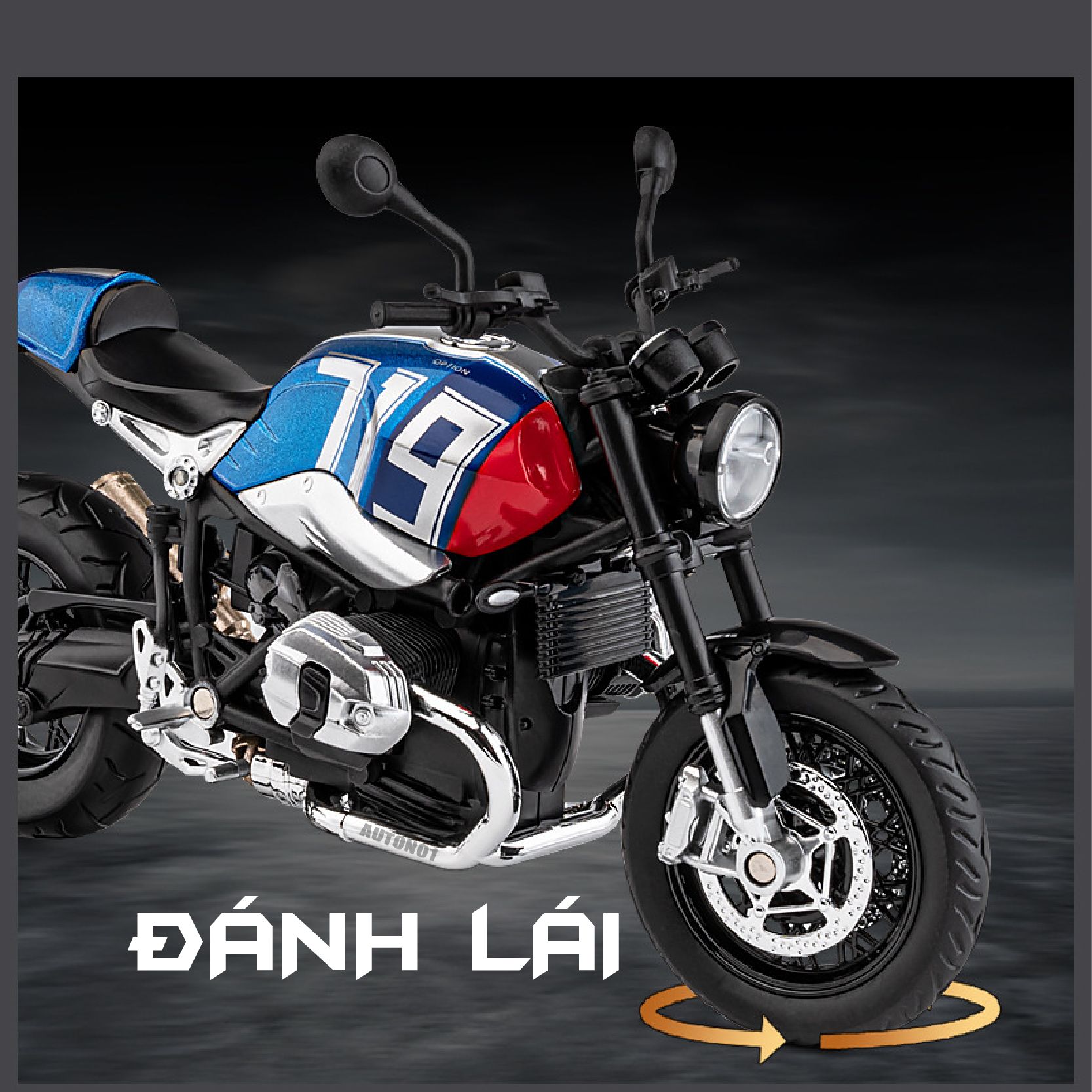 Mô hình xe BMW R9T R nine T có đế-ben nâng tỉ lệ 1:12 Jiaye Model MT091