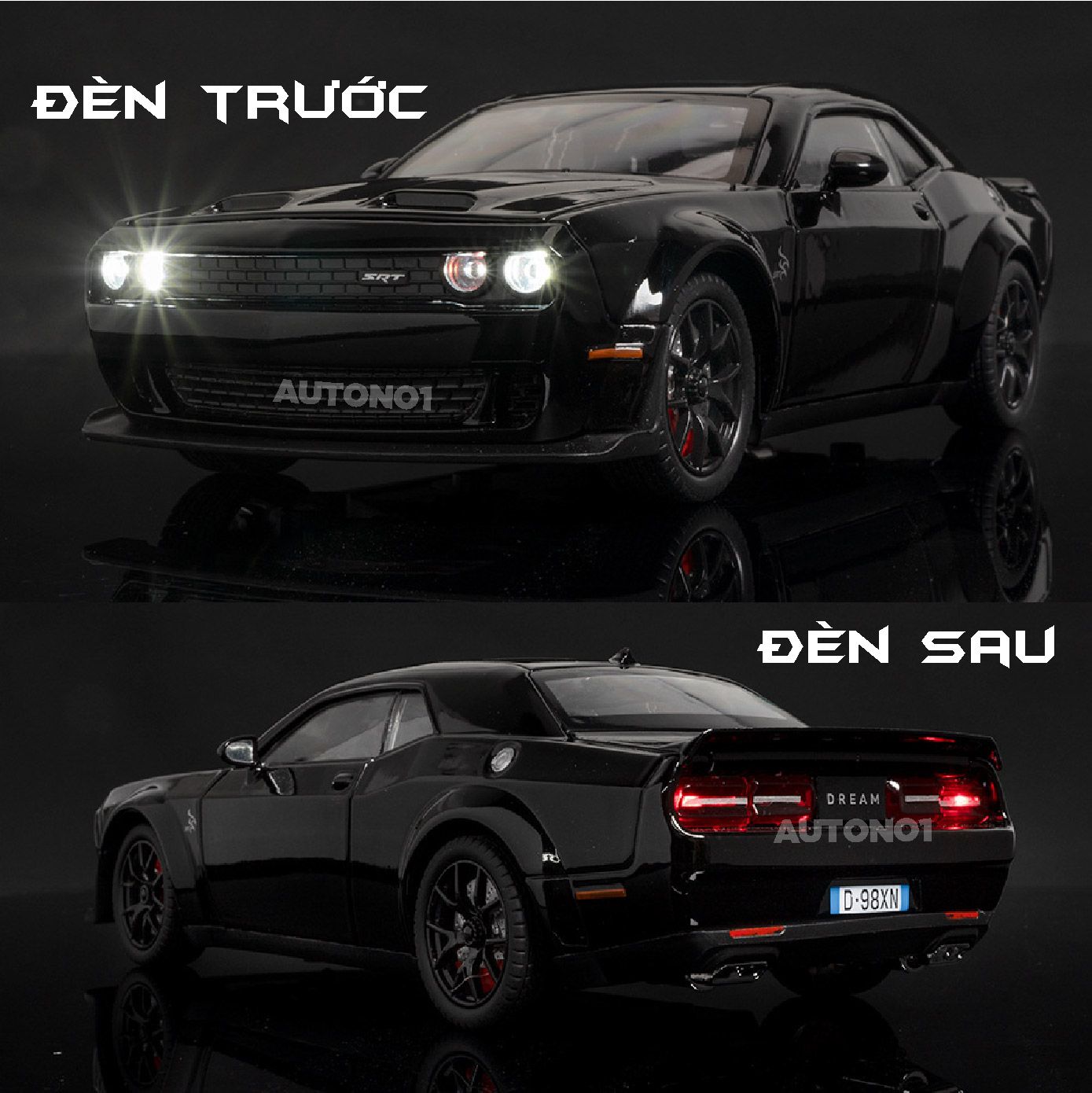 Mô hình xe Dodge Challenger SRT full open - có đèn - âm thanh tỉ lệ 1:24 Chezhi OT528