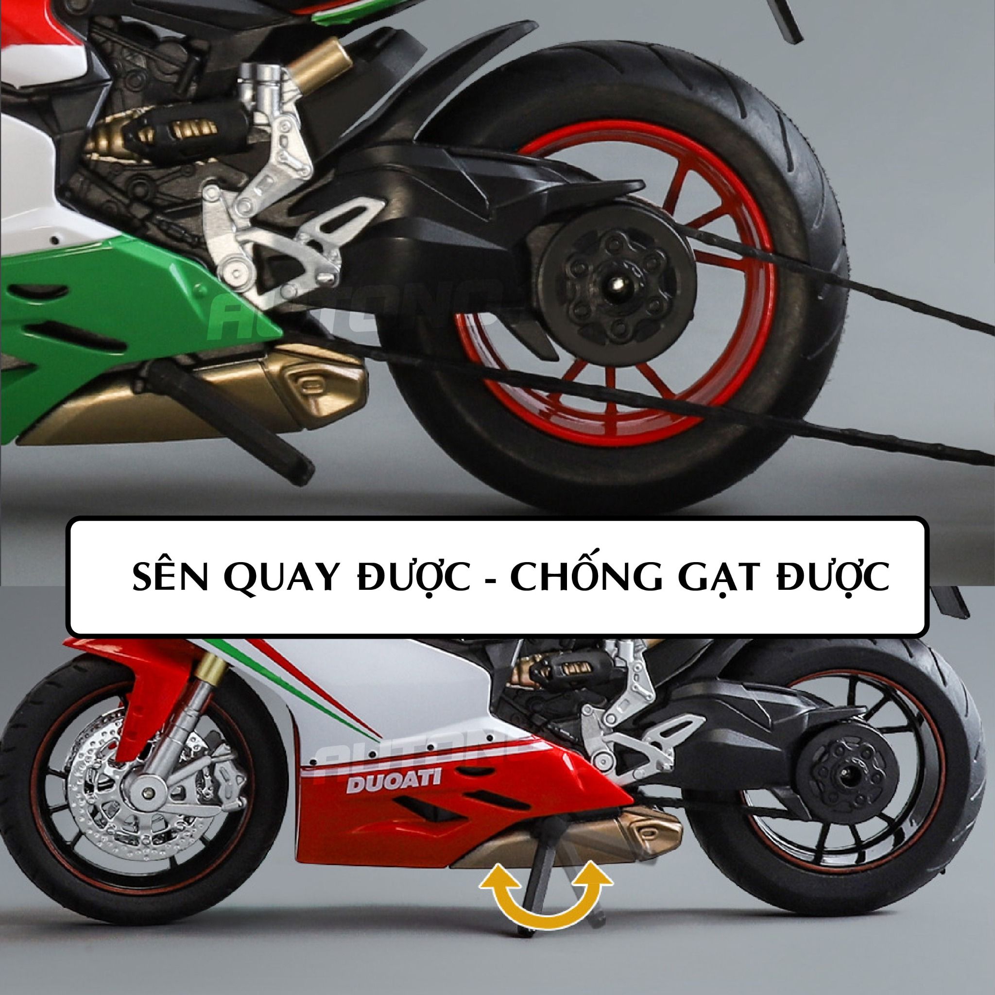 Mô hình xe mô tô Ducati Final Edition - 1199 tricolor có ben nâng - đèn - âm thanh tỉ lệ 1:12 Huayi Alloy MT088