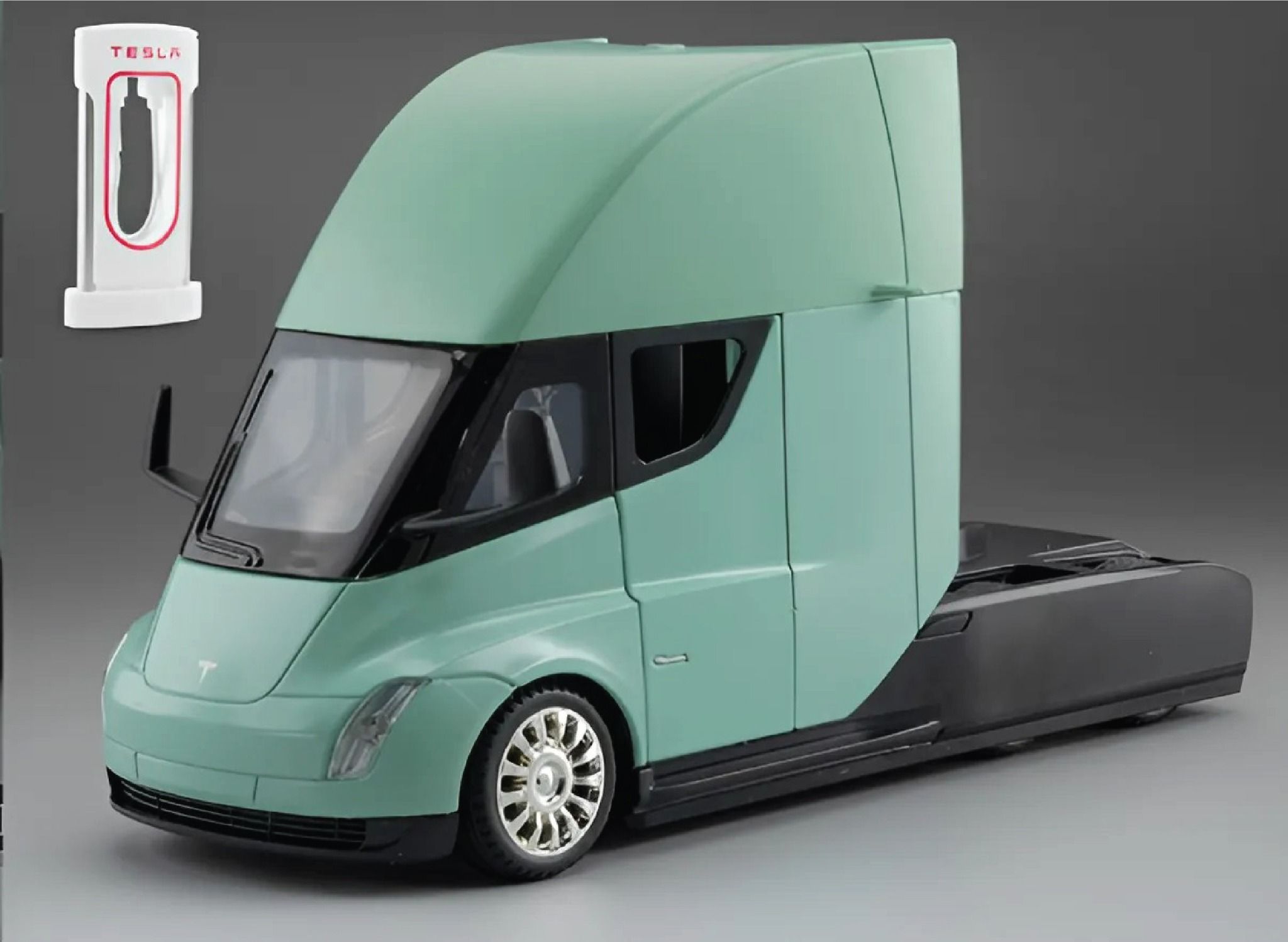 Mô hình xe đầu kéo Tesla Semi Truck full open, có phụ kiện đi kèm tỉ lệ 1:24 XHD Model OT24069