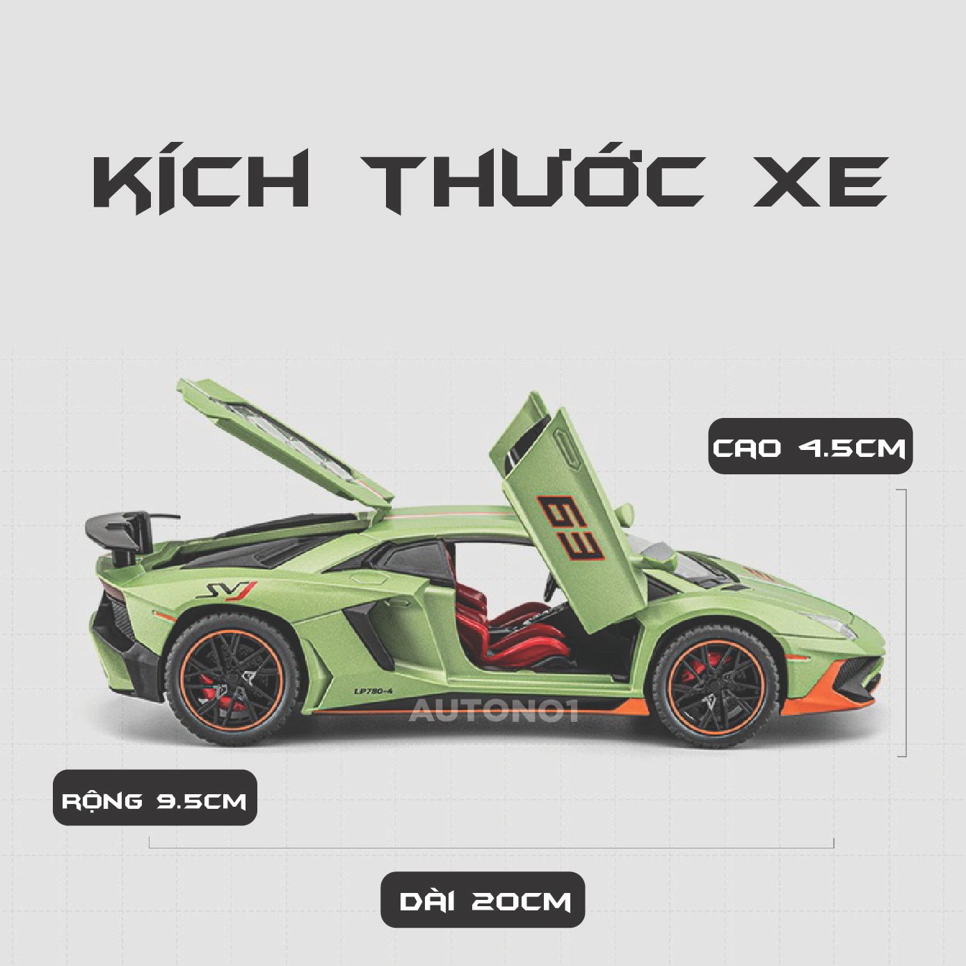 Mô hình xe Lamborghini LP780 Svj tỉ lệ 1:22 Alloy Model OT424