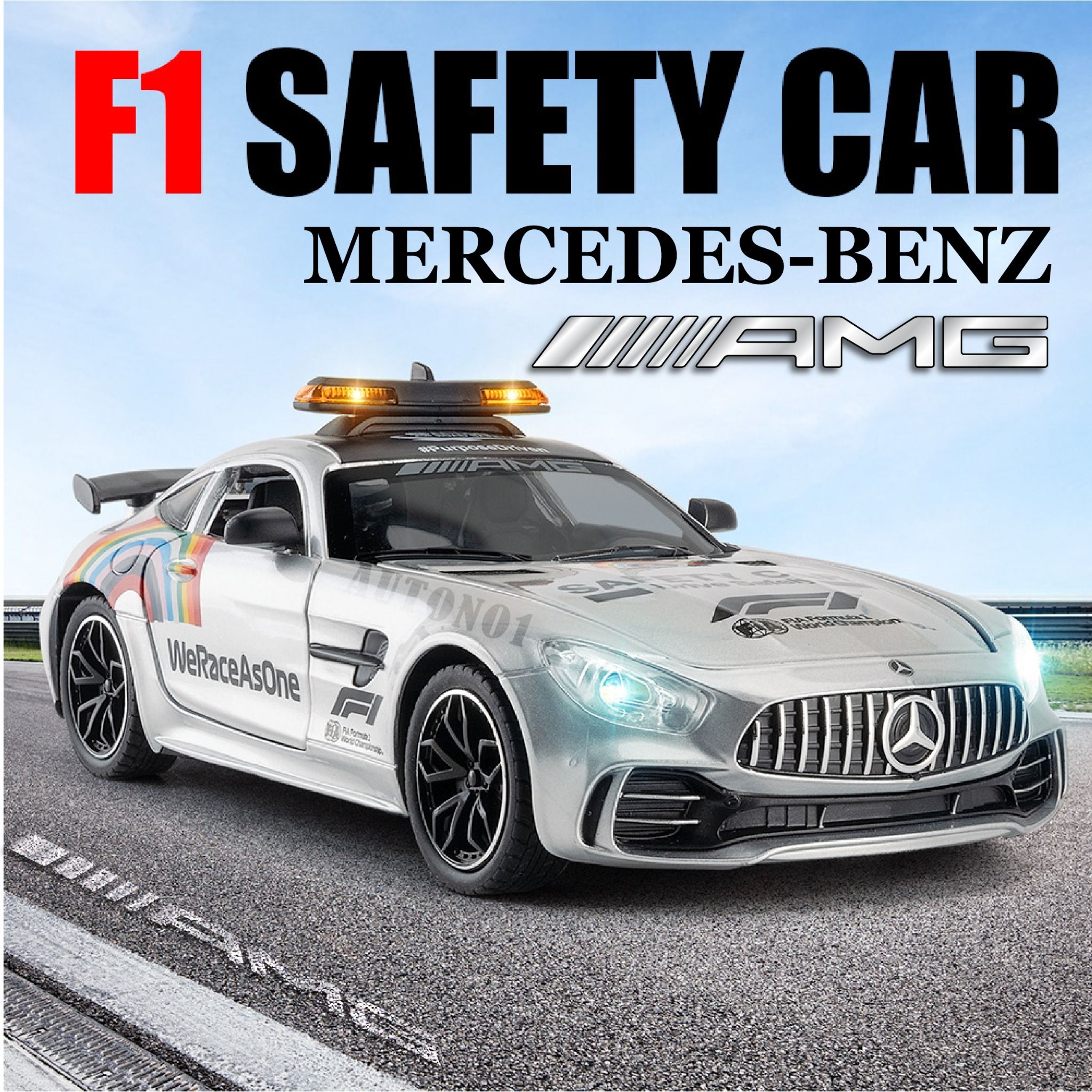 Mô hình xe dẫn đoàn đua F1 Mercedes Benz AMG GTR Safety car - full open - đánh lái - đèn - âm thanh tỉ lệ 1:24 Chezhi model OT600