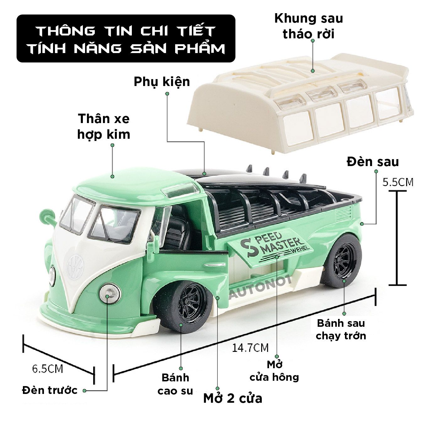 Mô hình xe VolkWagen T1 Bus Widebody tỉ lệ 1:32 Alloy Model OT465