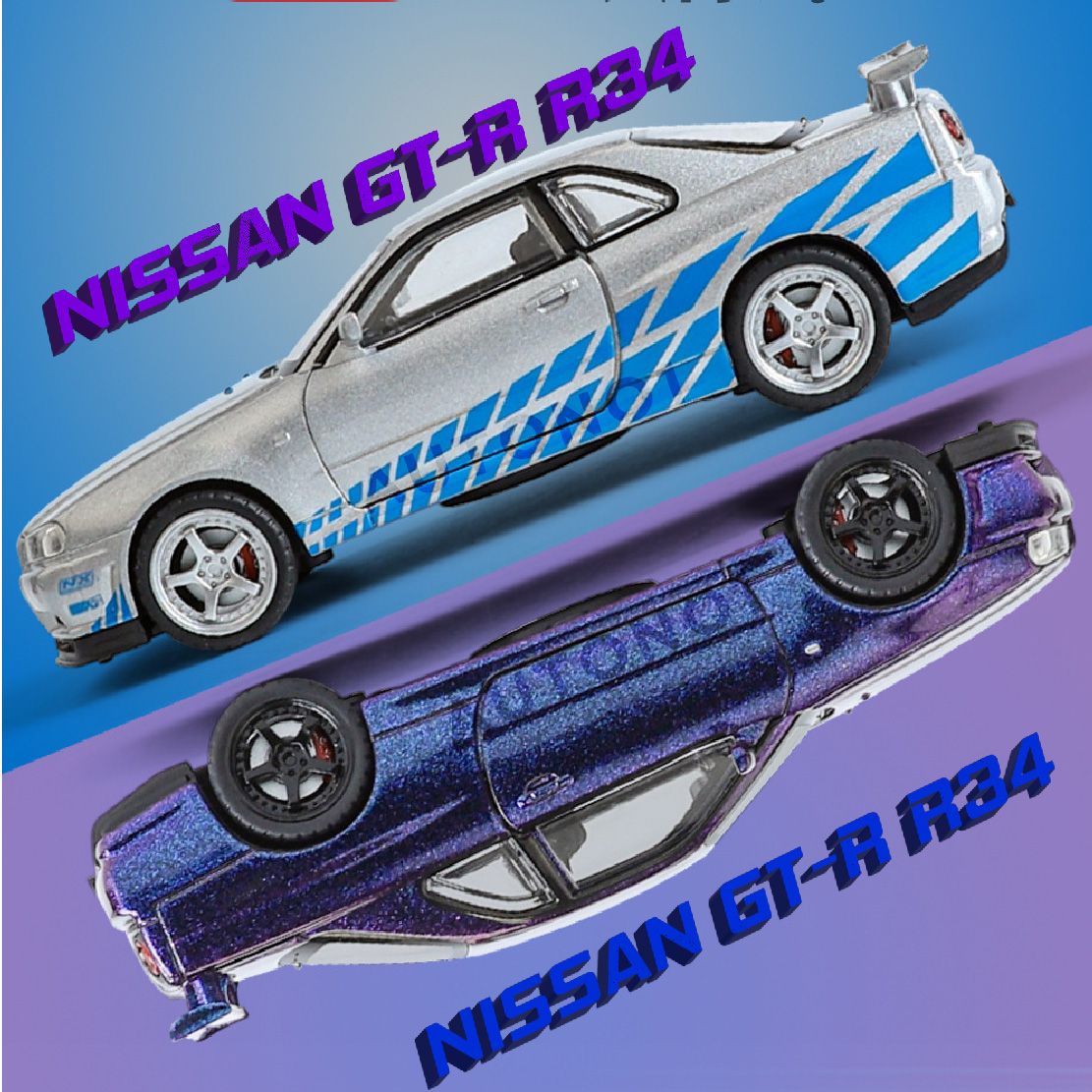Mô hình xe ô tô Nissan GT-R R34 Fast & Furious full open - full kính - có đèn - âm thanh tỉ lệ 1:32 Jinlifiang OT574